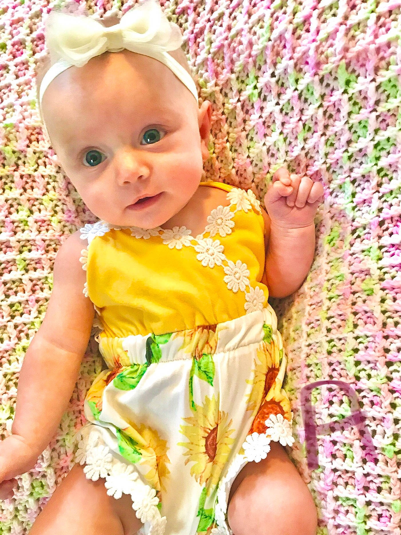 Addisyn Roberson joined the competition — help win amazing prizes! baby, baby_products, baby_toddler_clothing, child, hair_accessory, headgear, pattern, person, play, product, smile, toddler