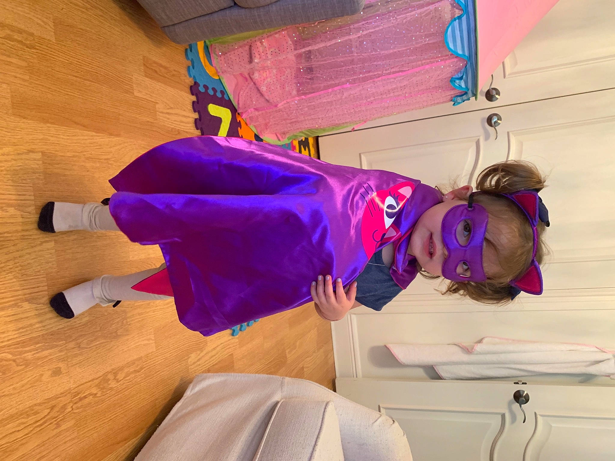 Alejandra joined the competition — help win amazing prizes! comfort, costume, electric_blue, fashion_design, fictional_character, flooring, fun, hardwood, hat, magenta, person, pink, purple, room, toddler, violet, visual_arts, wood, wood_flooring