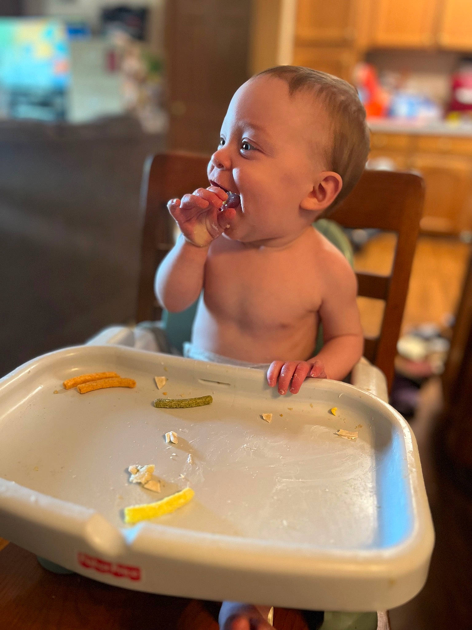 Baylee joined the competition — help win amazing prizes! baby, baby_food, baby_products, chair, cheek, child, comfort_food, cuisine, drinkware, eating, food, food_craving, fun, hand, head, mouth, person, sitting, skin, tableware