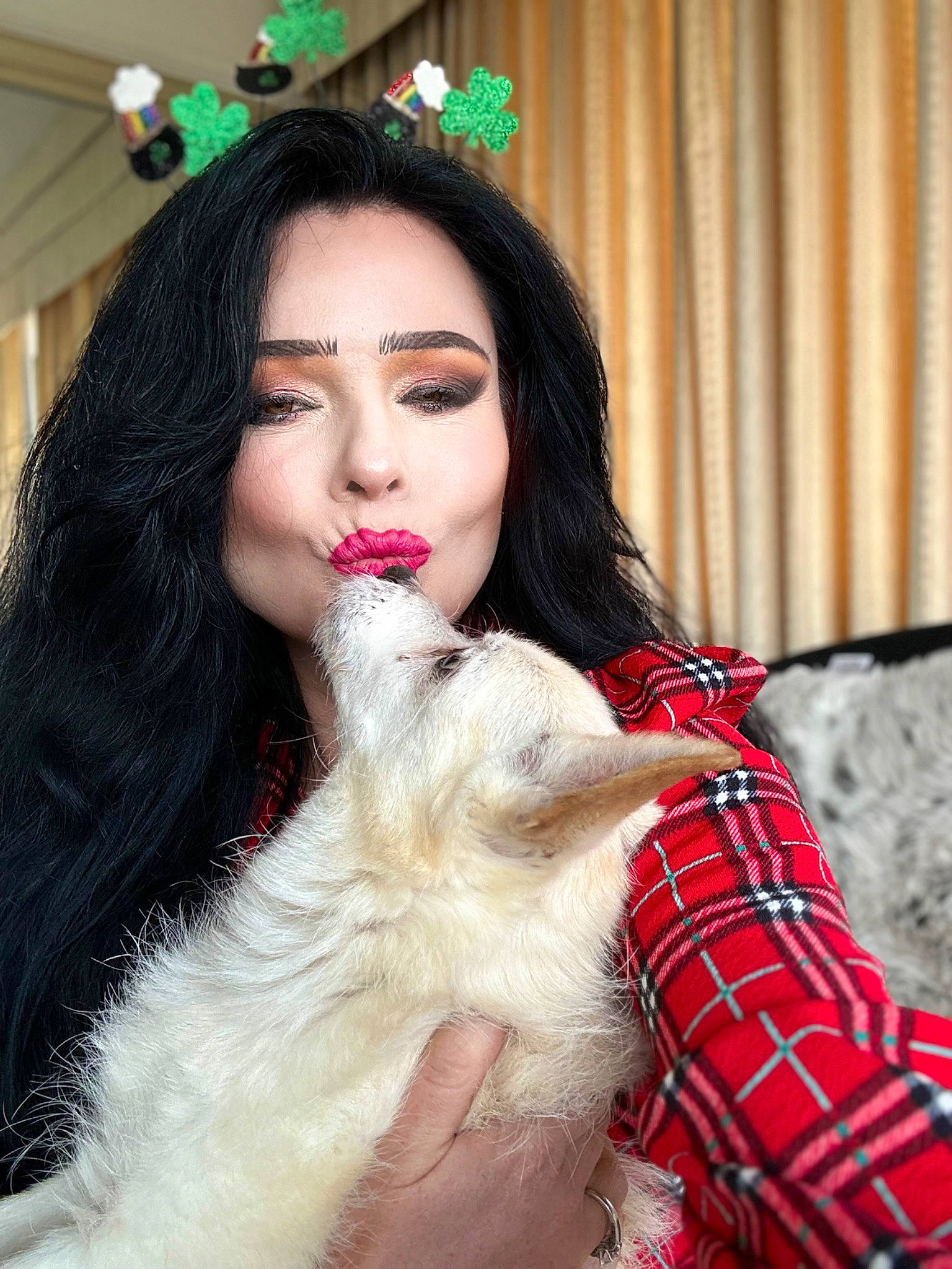 Reiner-jaime joined the competition — help win amazing prizes! brown_hair, companion_dog, curtain, event, eyelash, fashion_design, felidae, formal_wear, fur, hair, happy, lip, long_hair, nail, pattern, plaid, skin, tartan, toy, whiskers