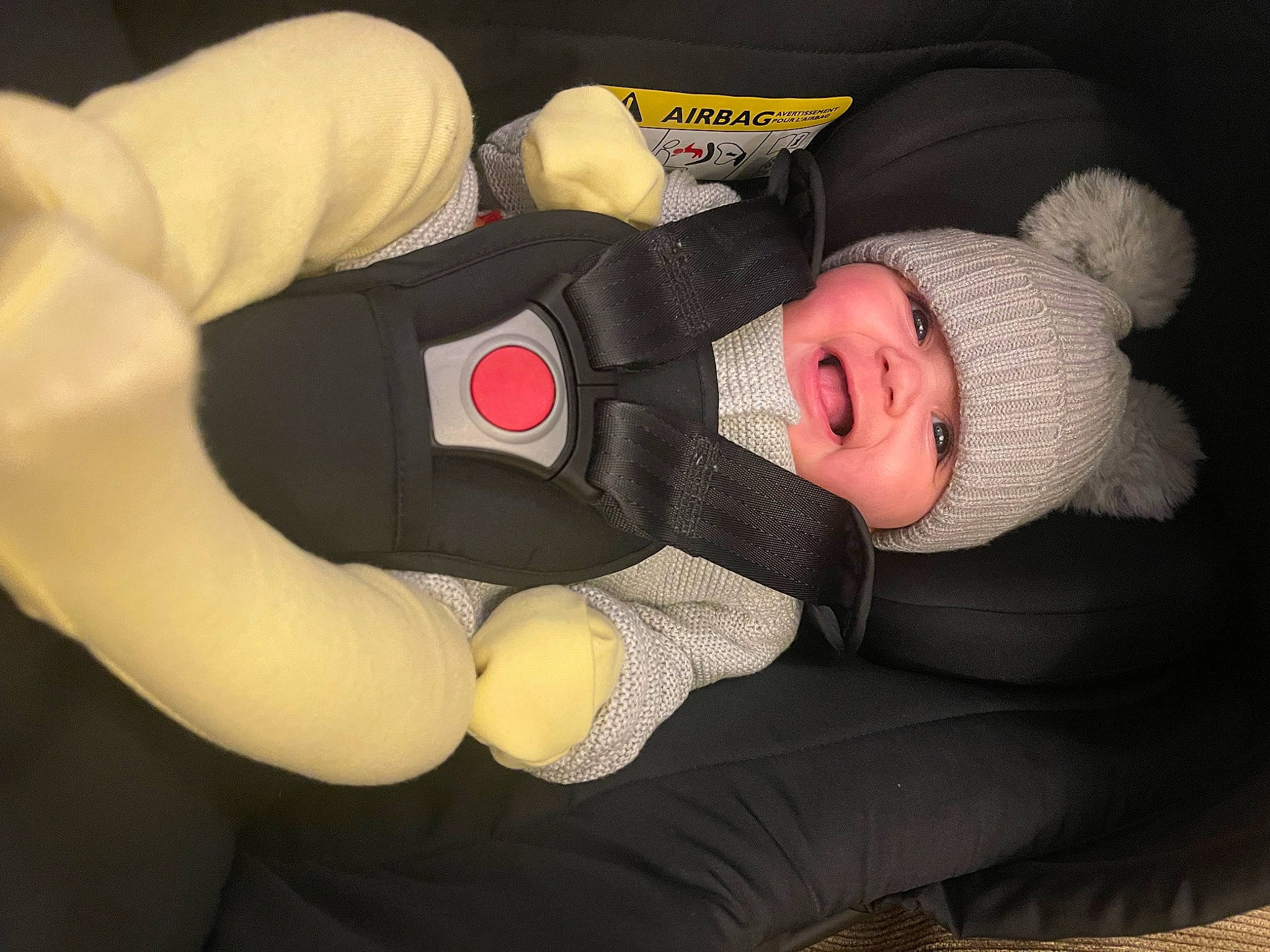 Clara is registered to the contest to win money with this photo: baby, baby_products, baby_sleeping, baby_toddler_clothing, child, comfort, elbow, finger, gesture, hand, headwear, human_body, human_leg, knee, leg, mammal, person, sleeve, thigh, thumb