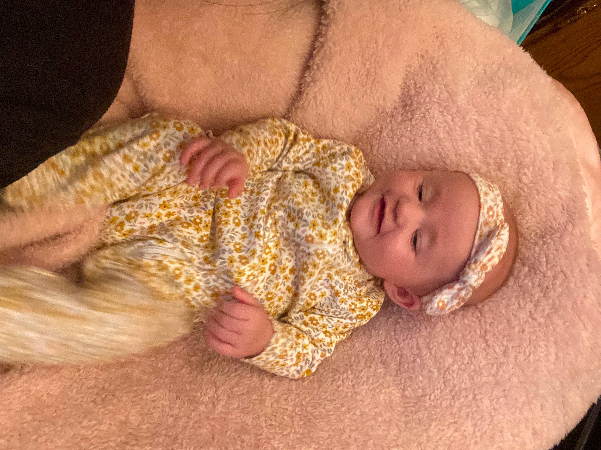 Penelope is registered to the contest to win money with this photo: baby, baby_toddler_clothing, bedtime, cheek, child, comfort, finger, flesh, flooring, headwear, human_body, iris, linens, pattern, person, room, skin, sleeve, textile, toddler