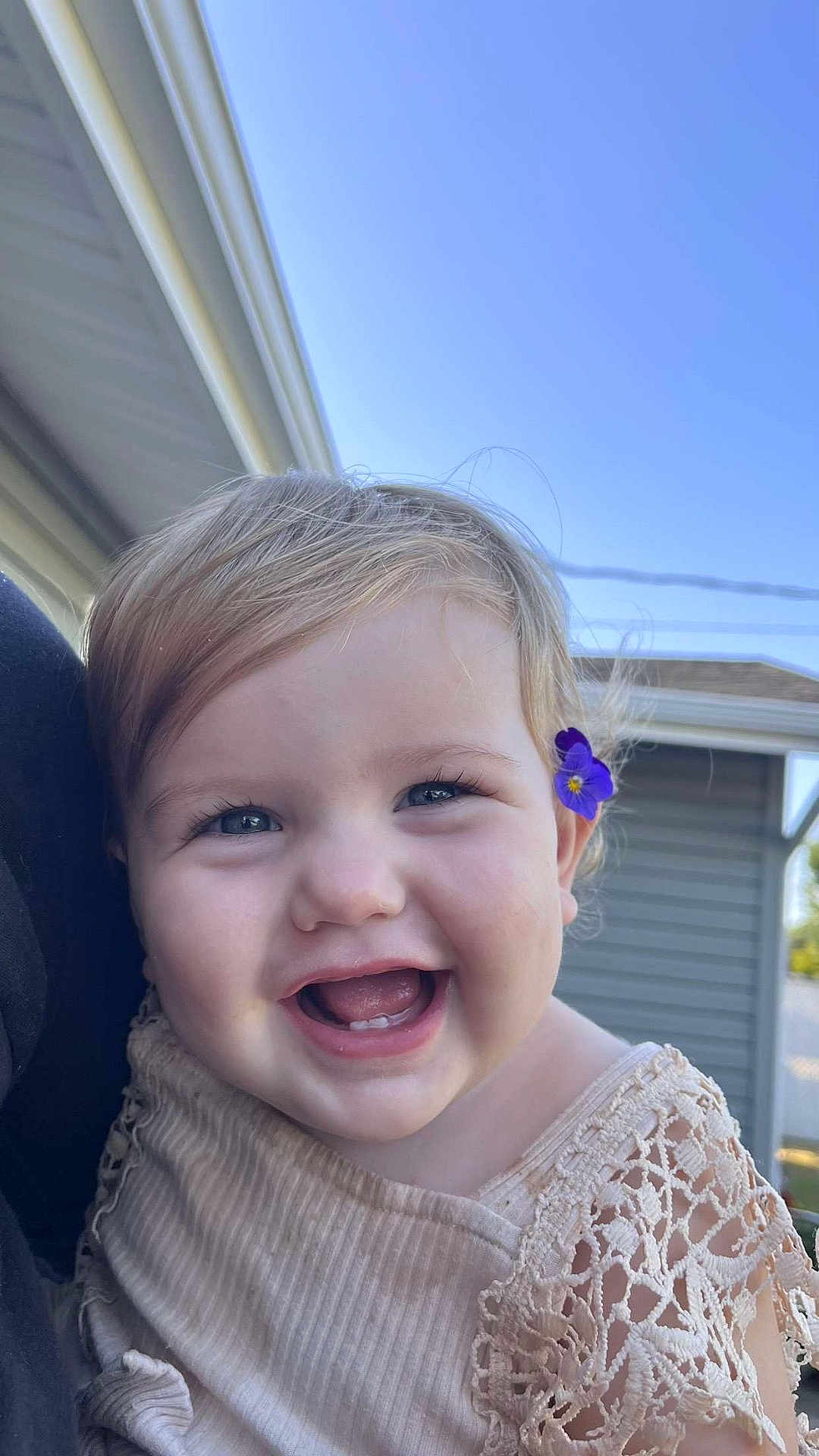 Azalea joined the competition — help win amazing prizes! baby, bodypart, clothing, coat, dress, face, flower, happy, head, jacket, laughing, mouth, person, photography, plant, portrait, pottedplant, purple, smile, teeth