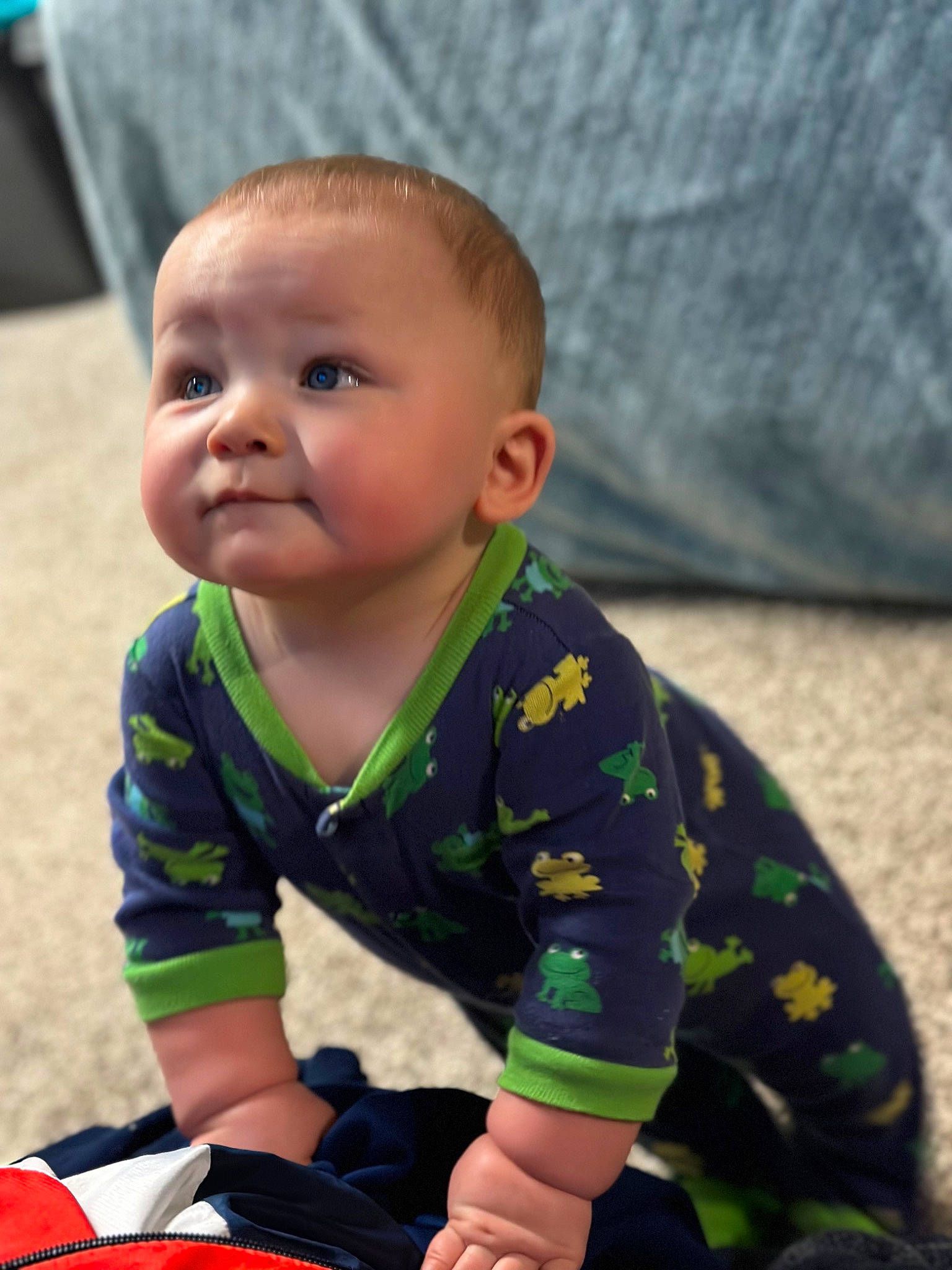 Braxton joined the competition — help win amazing prizes! arm, baby, baby_playing_with_toys, baby_toddler_clothing, cheek, child, facial_expression, finger, flooring, fun, grass, happy, pattern, person, play, sitting, skin, sleeve, t_shirt, toddler