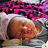 Delilah joined the competition — help win amazing prizes! newborn, baby, sleeping, infant, portrait, face, indoors, bed, blanket, pink, leopard_print, clothing, hat, cozy, peaceful, nap, cuddly, home, soft, photography