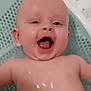 baby, bath, water, bubbles, smile, happy, child, skin, head, face, mouth, tongue, ear, bathtub, splash, cute, infant, playful, wet, body