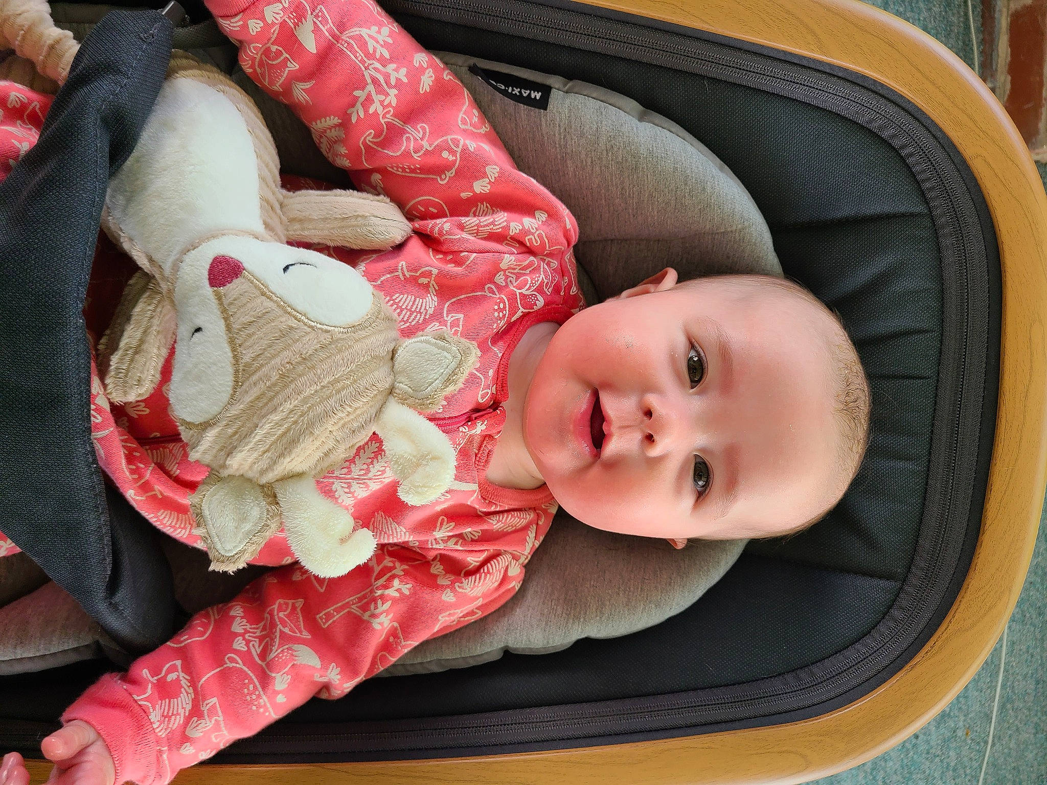 Jennifer is registered to the contest to win money with this photo: baby, baby_carriage, baby_products, baby_safety, baby_toddler_clothing, car_seat, carmine, cheek, child, comfort, headgear, linens, lip, person, pink, sitting, skin, sleeve, smile, toddler