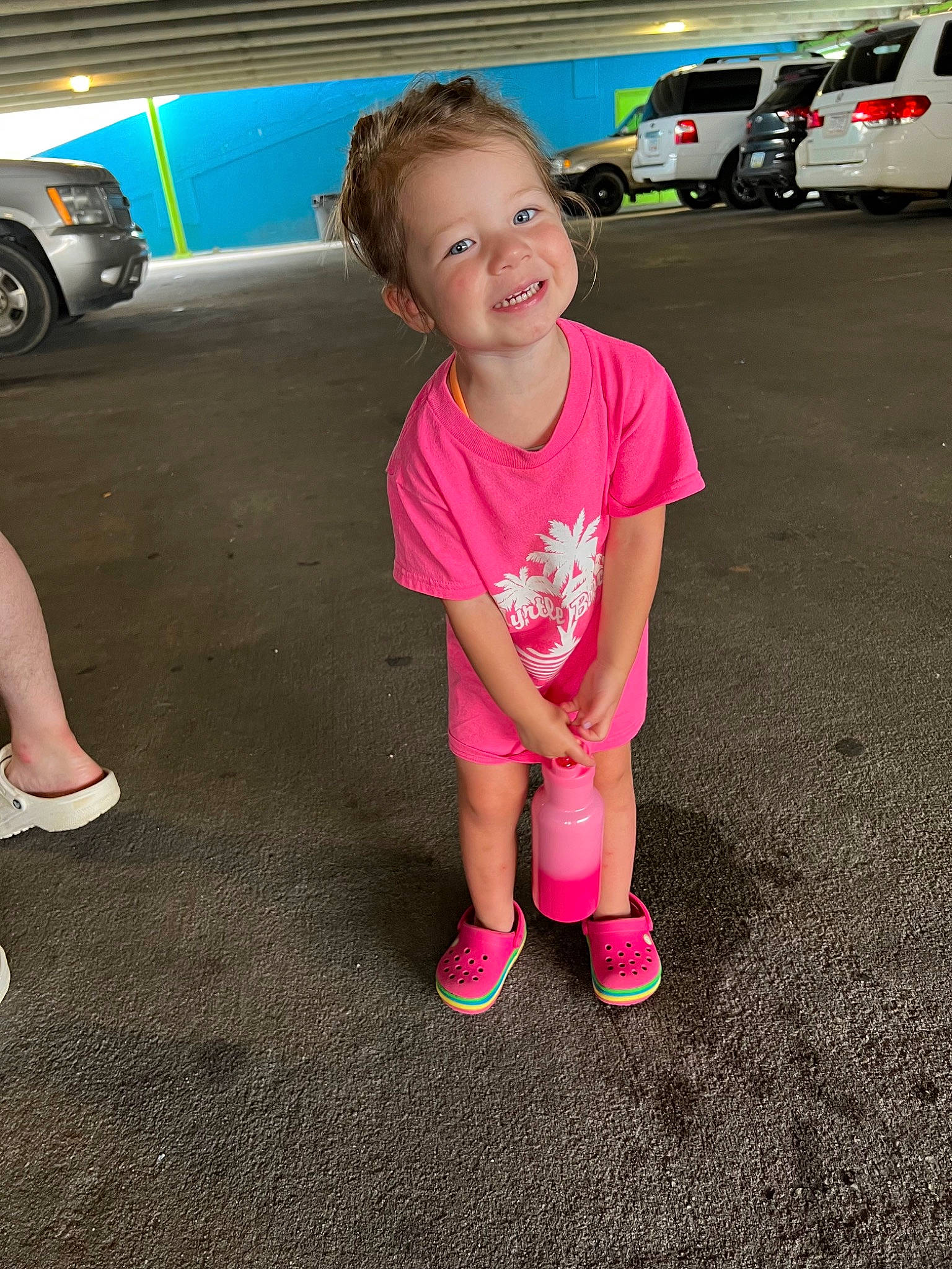 Weslyn joined the competition — help win amazing prizes! asphalt, automotive_exterior, automotive_lighting, automotive_tire, car, child, footwear, hairstyle, joy, land_vehicle, leg, motor_vehicle, person, pink, shoe, skin, sneakers, tire, toddler, vehicle