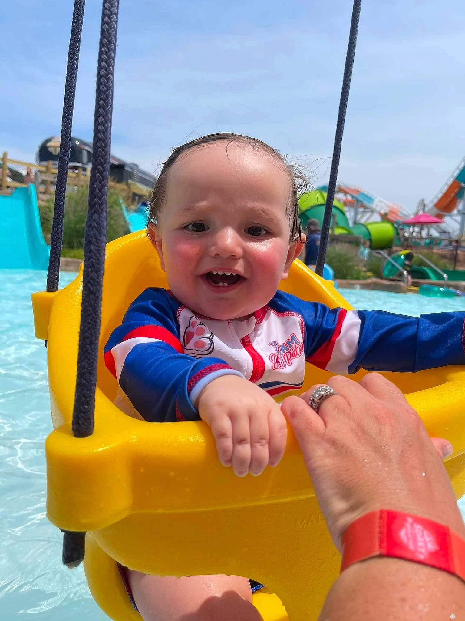Chancley is registered to the contest to win money with this photo: baby, baby_toddler_clothing, child, face, fun, happy, leisure, outdoor_play_equipment, outdoor_recreation, people, person, photograph, playground, recreation, skin, sky, smile, summer, swing, toddler
