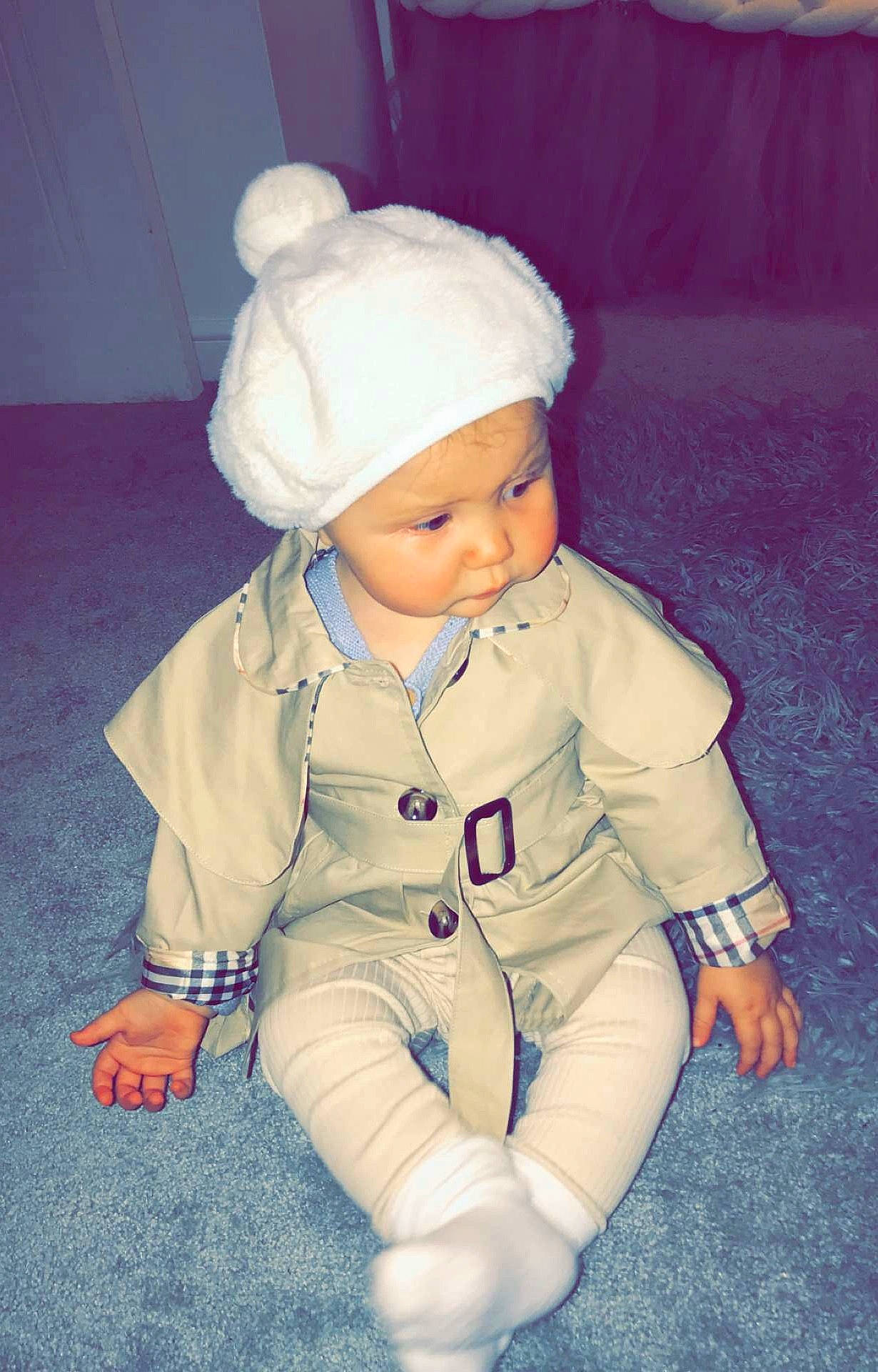 Margot joined the competition — help win amazing prizes! baby, baby_toddler_clothing, bonnet, child, headgear, headwear, person, toddler, white