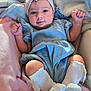 Melody participe au concours pour gagner de l'argent avec cette photo : baby, baby_seat, blanket, blue_dress, child, comfort, cozy, cute, fleece_blanket, hands_up, headband, human, indoors, infant, pink_blanket, portrait, smile, soft_lighting, white_socks, young_child