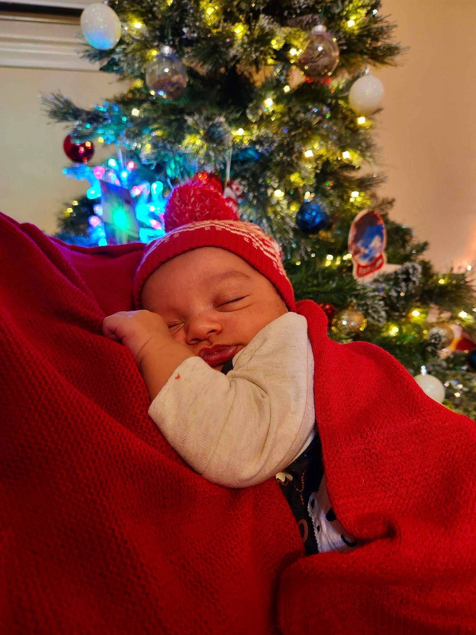 Remy joined the competition — help win amazing prizes! baby, christmas, christmas_decoration, christmas_eve, christmas_ornament, christmas_tree, comfort, conifer, event, happy, hat, holiday, holiday_ornament, interior_design, lap, ornament, person, sleeve, toddler, tradition