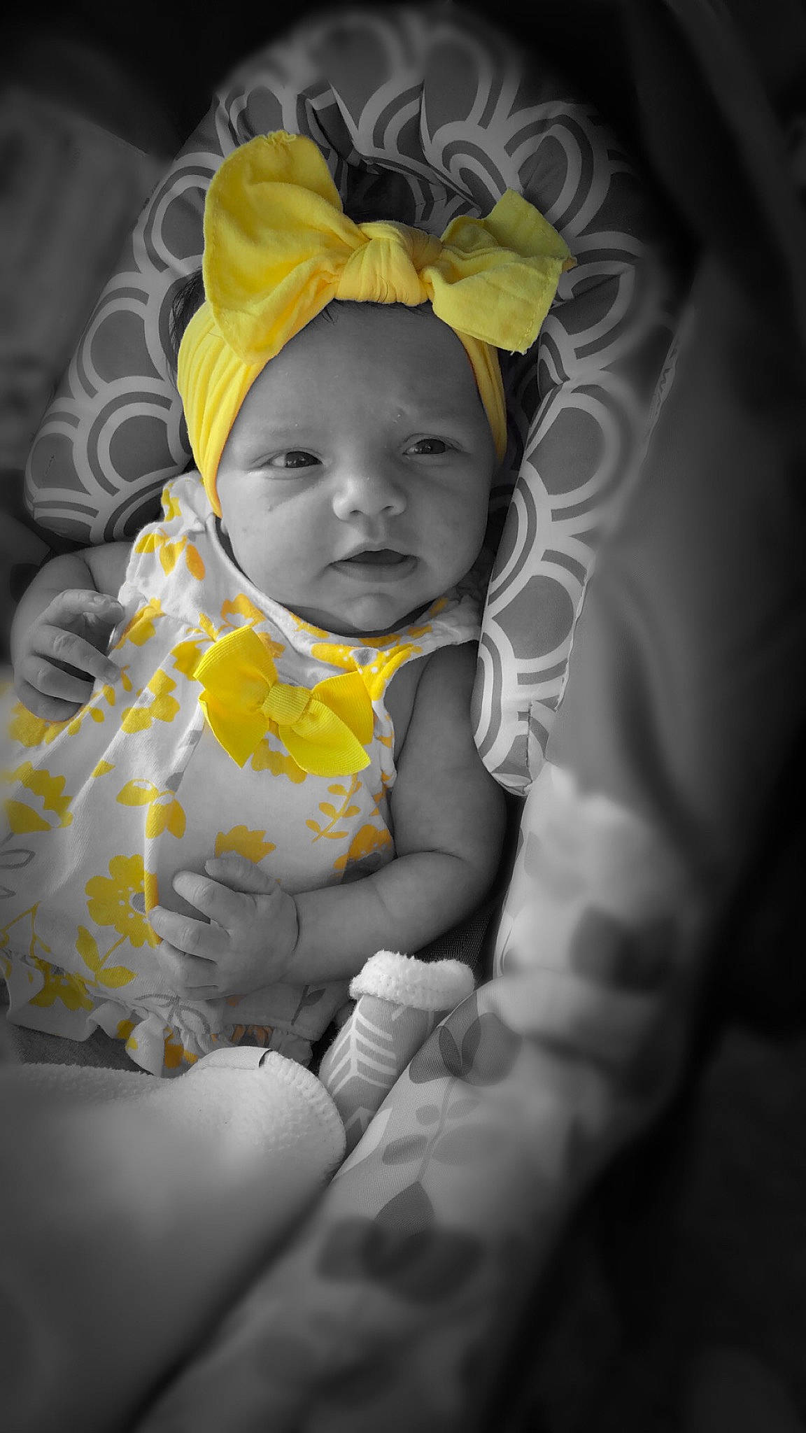 Blakeley joined the competition — help win amazing prizes! baby, child, headwear, person, photography, smile, toddler, yellow