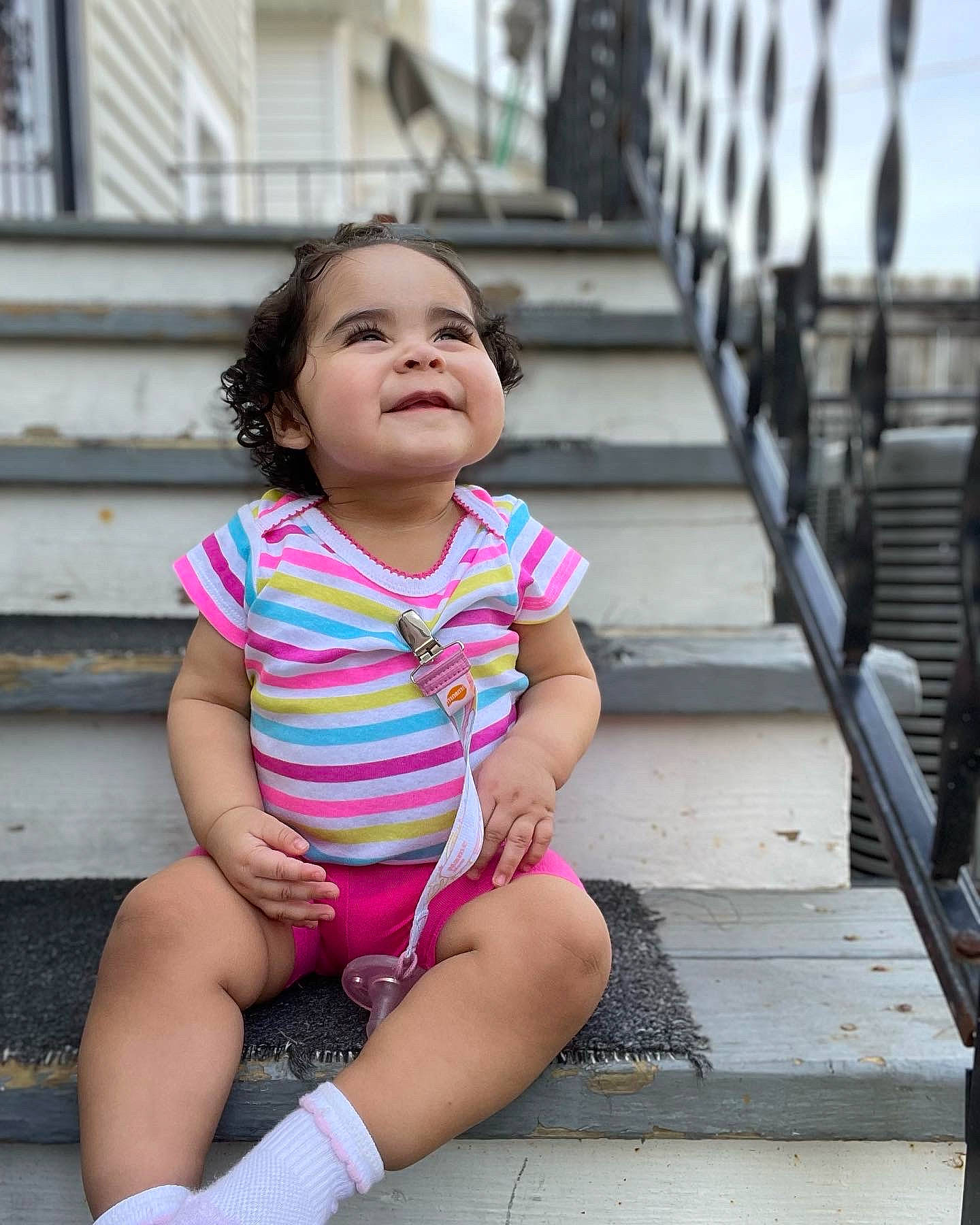 Sariah joined the competition — help win amazing prizes! baby_toddler_clothing, cheek, chin, eye, fun, hair, happy, human_leg, iris, joy, leg, leisure, lip, person, pink, sitting, skin, sleeve, smile, street_fashion