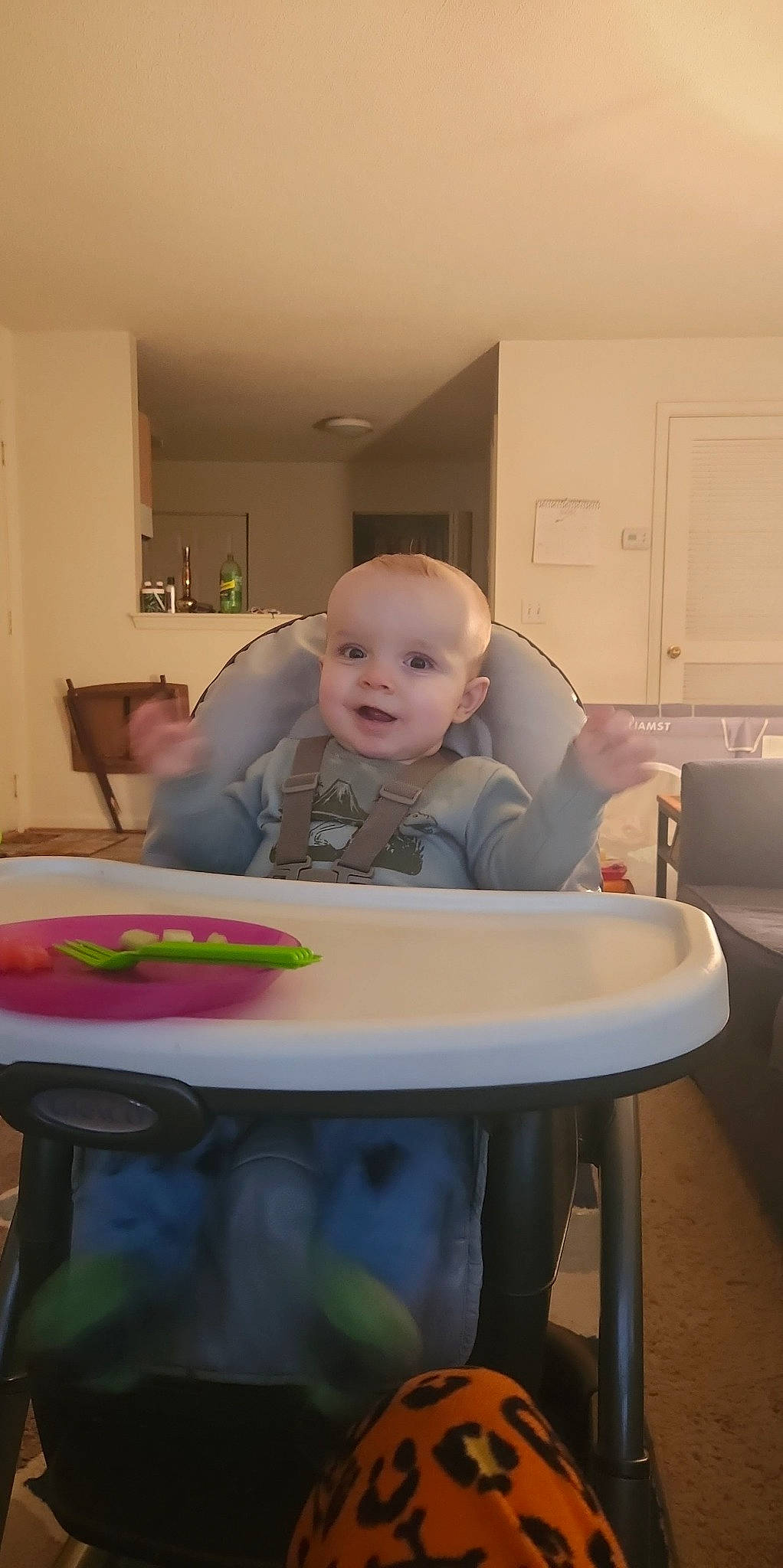 Azrael joined the competition — help win amazing prizes! baby, baby_toddler_clothing, cabinetry, chair, child, comfort, flooring, fun, person, play, room, sitting, smile, t_shirt, table, toddler, wood