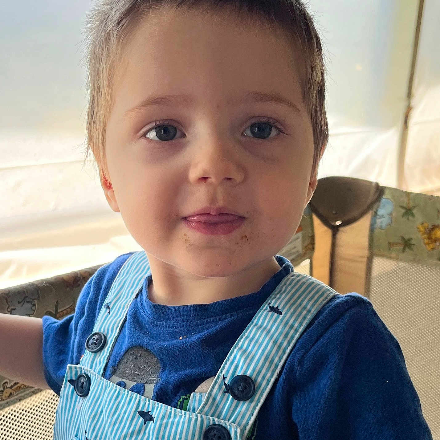 Dixon joined the competition — help win amazing prizes! baby, blackhair, brownhair, clothing, coat, face, furniture, hair, happy, head, jeans, pants, person, photography, portrait, shirt, sitting, sleeve, smile, t_shirt