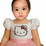 Zahara is registered to the contest to win money with this photo: child, toddler, baby, dress, pink_dress, tutu, hello_kitty, bow, hair_buns, pigtails, portrait, white_background, big_eyes, cute, earring, puff_sleeves, looking_at_camera, front_view, studio_photo, formal_dress