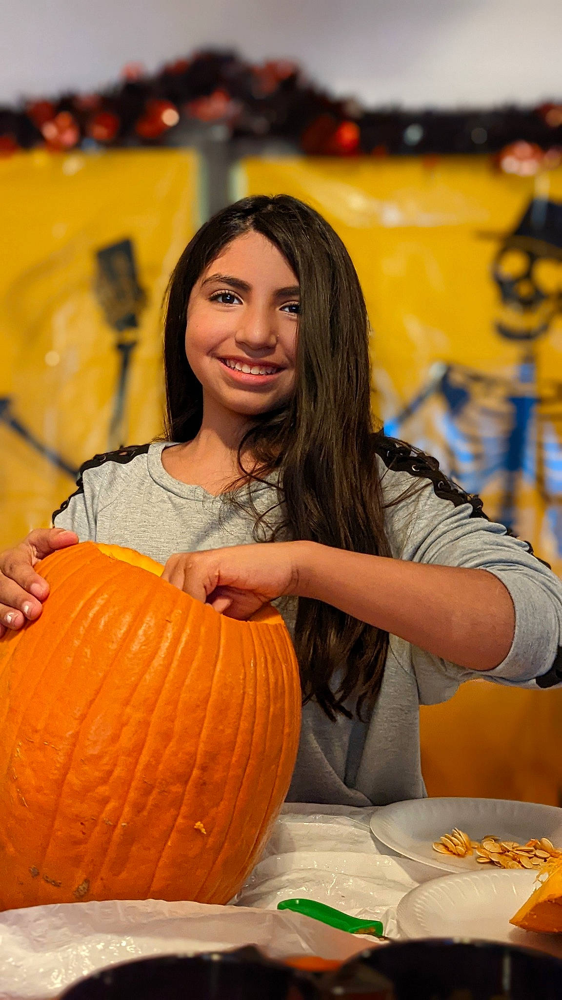 Ariana joined the competition — help win amazing prizes! art, calabaza, creative_arts, cucurbita, event, eye, facial_expression, fun, gourd, happy, joy, leisure, local_food, natural_foods, orange, person, pumpkin, smile, squash, vegetable