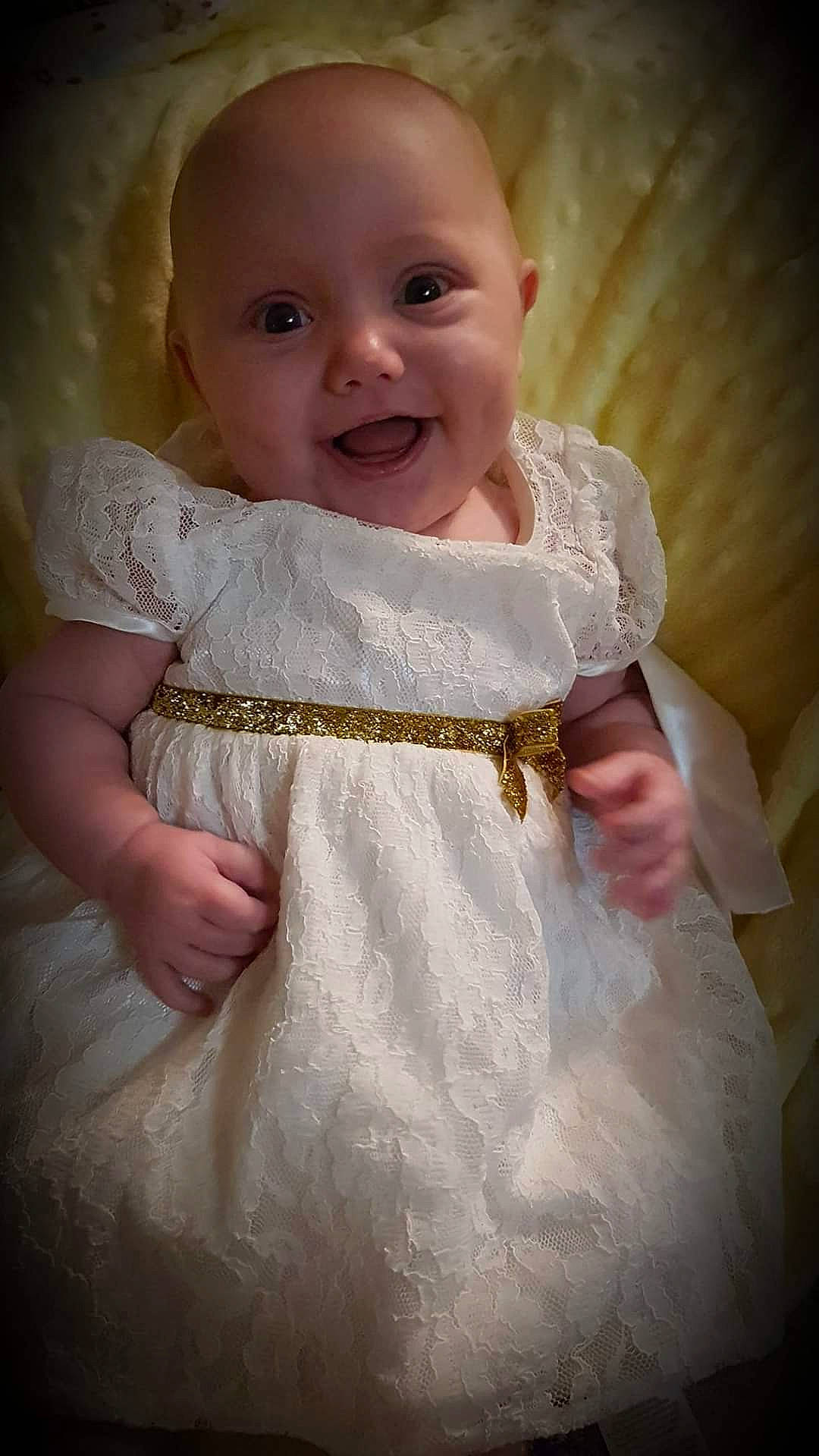 Samara joined the competition — help win amazing prizes! baby, baby_toddler_clothing, bridal_accessory, cheek, child, dress, eye, fashion_accessory, hair_accessory, head, lace, person, skin, smile, textile, toddler