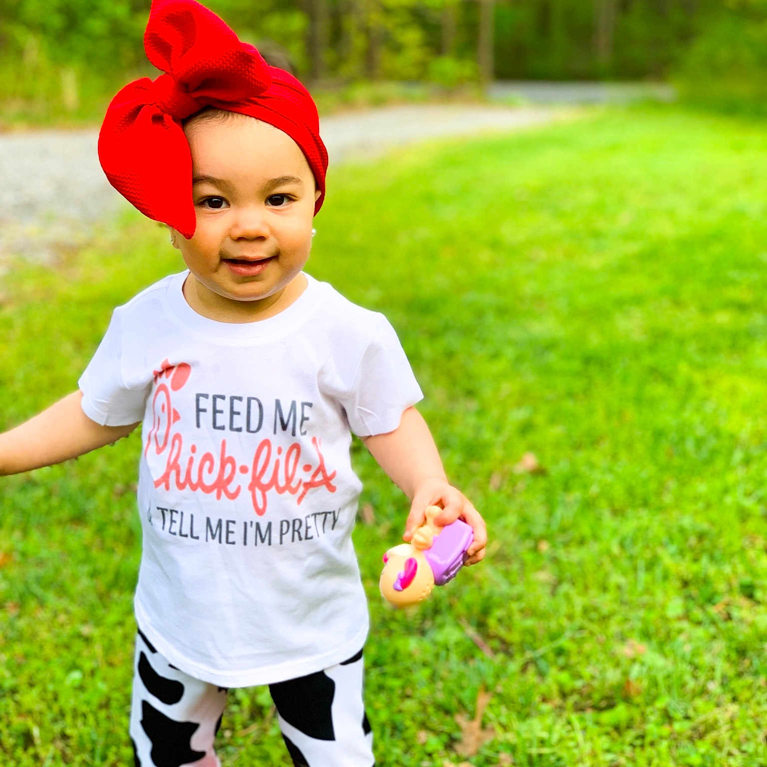 Amillia joined the competition — help win amazing prizes! baby, baby_toddler_clothing, child, grass, green, happy, meadow, people_in_nature, person, plant, play, red, t_shirt, toddler