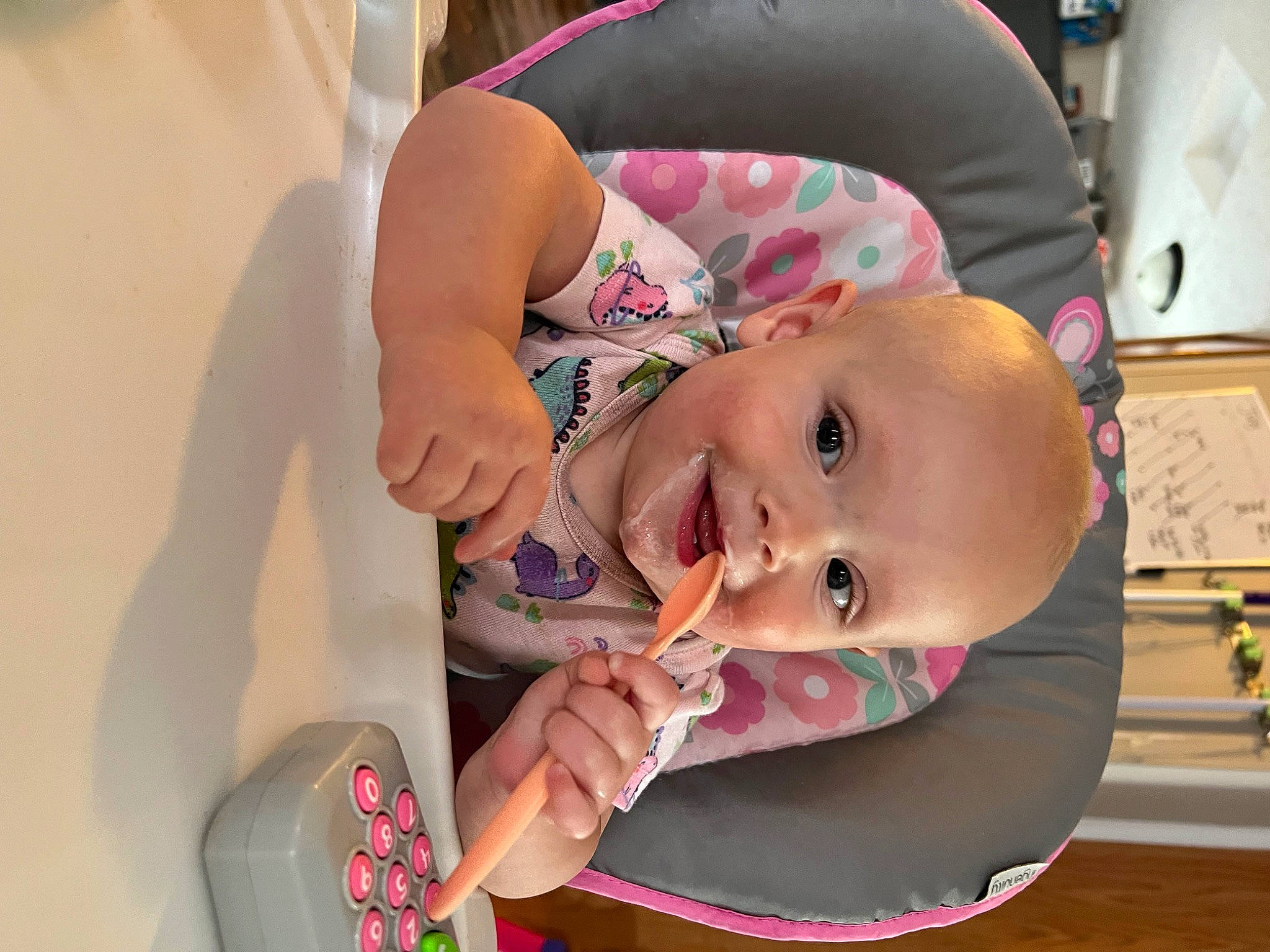 Isabel joined the competition — help win amazing prizes! baby, baby_products, baby_toddler_clothing, cheek, child, ear, eyelash, fashion_accessory, finger, fun, happy, lip, mouth, nail, nose, person, pink, sitting, skin, smile
