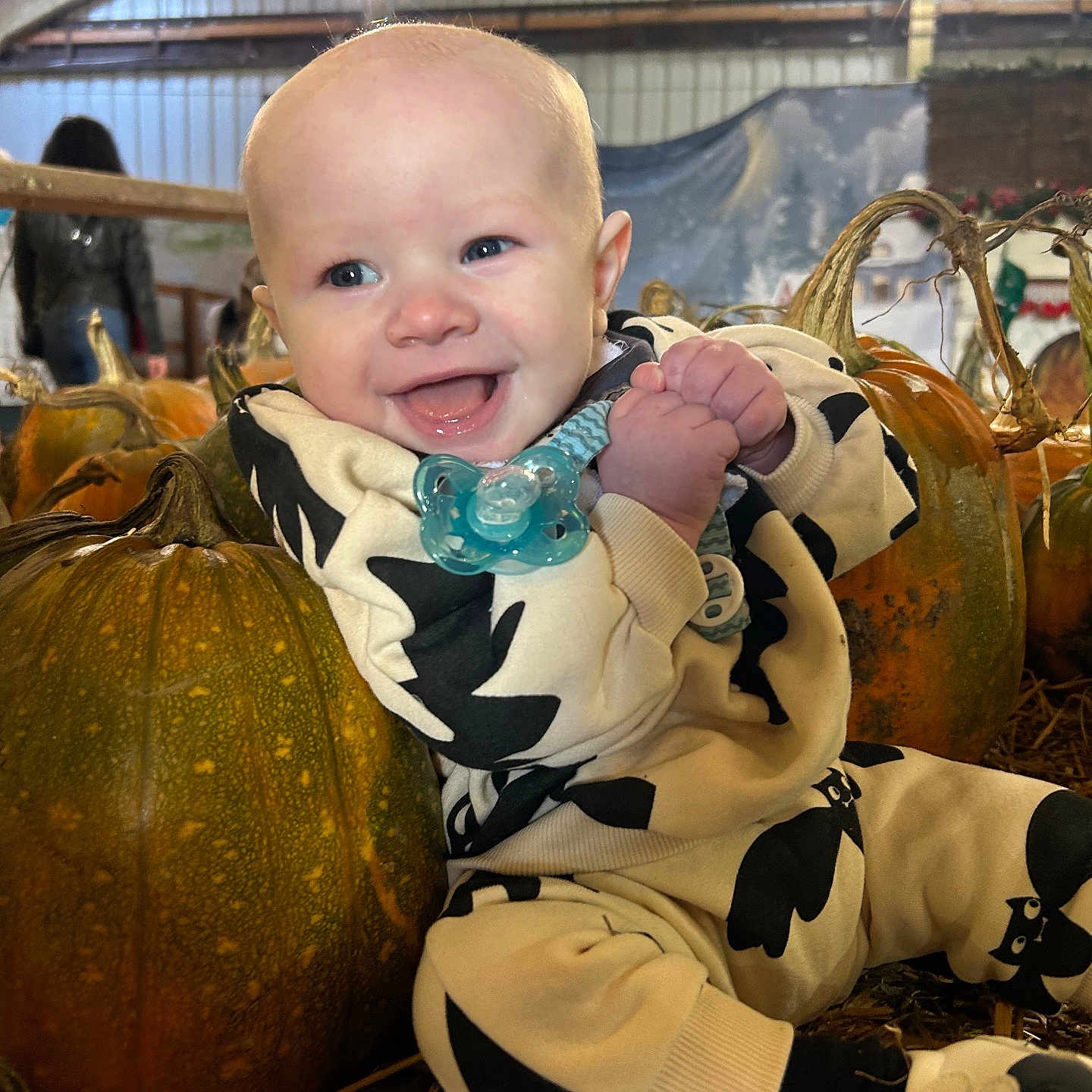 Jack-Jonathan joined the competition — help win amazing prizes! adult, baby, bodypart, clothing, face, female, finger, food, glove, happy, head, person, photography, plant, portrait, produce, pumpkin, squash, vegetable, woman