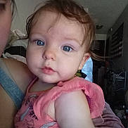 Dakota joined the competition — help win amazing prizes! baby, child, blue_eyes, pink_clothing, toddler, indoor, portrait, person, face, hair, cute, holding, american_flag, room, adult, close_up, expression, casual, young_child, human