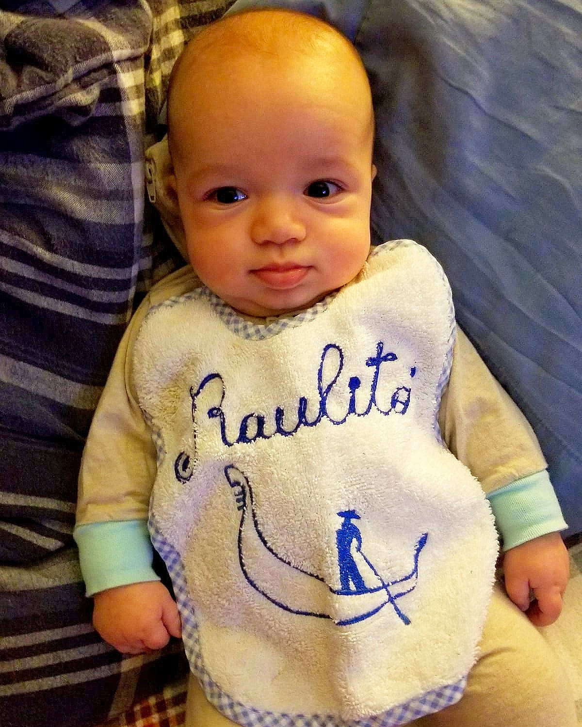 Raul is registered to the contest to win money with this photo: cheek, child, infant, material, person, product, smile, toddler