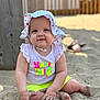 baby, child, sand, hat, sunhat, cute, smiling, happy, outdoor, summer, play, sitting, clothing, skin, hand, foot, person, bright, daylight, nature