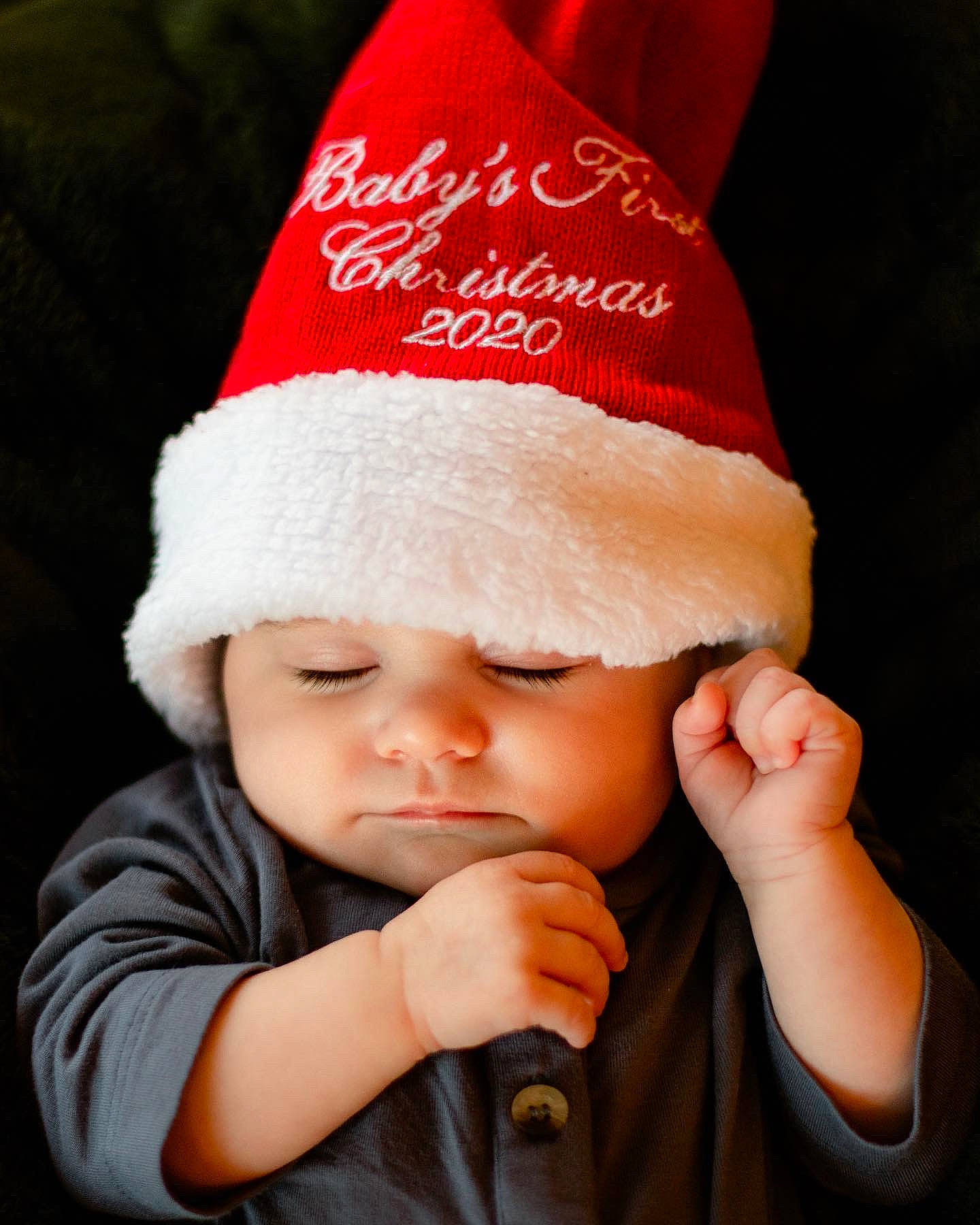 Laney is registered to the contest to win money with this photo: baby, baby_toddler_clothing, beanie, bonnet, cap, carmine, cheek, child, christmas, christmas_eve, costume_accessory, costume_hat, fictional_character, finger, headgear, headwear, holiday, knit_cap, lip, nail