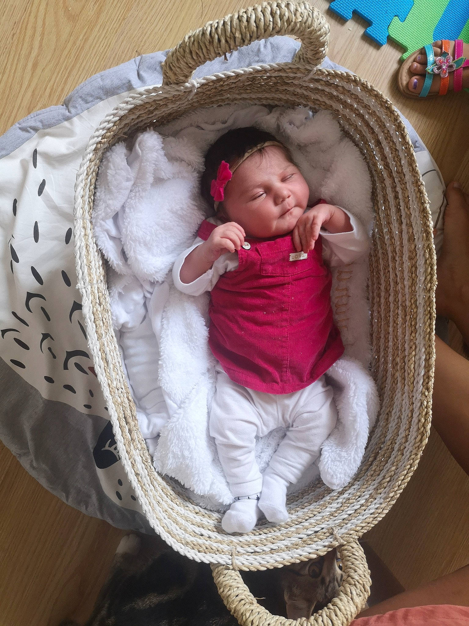 Lyanah participe au concours pour gagner de l'argent avec cette photo : baby, baby_products, basket, child, comfort, furniture, infant_bed, person, product, sleep, toddler, wicker, wool