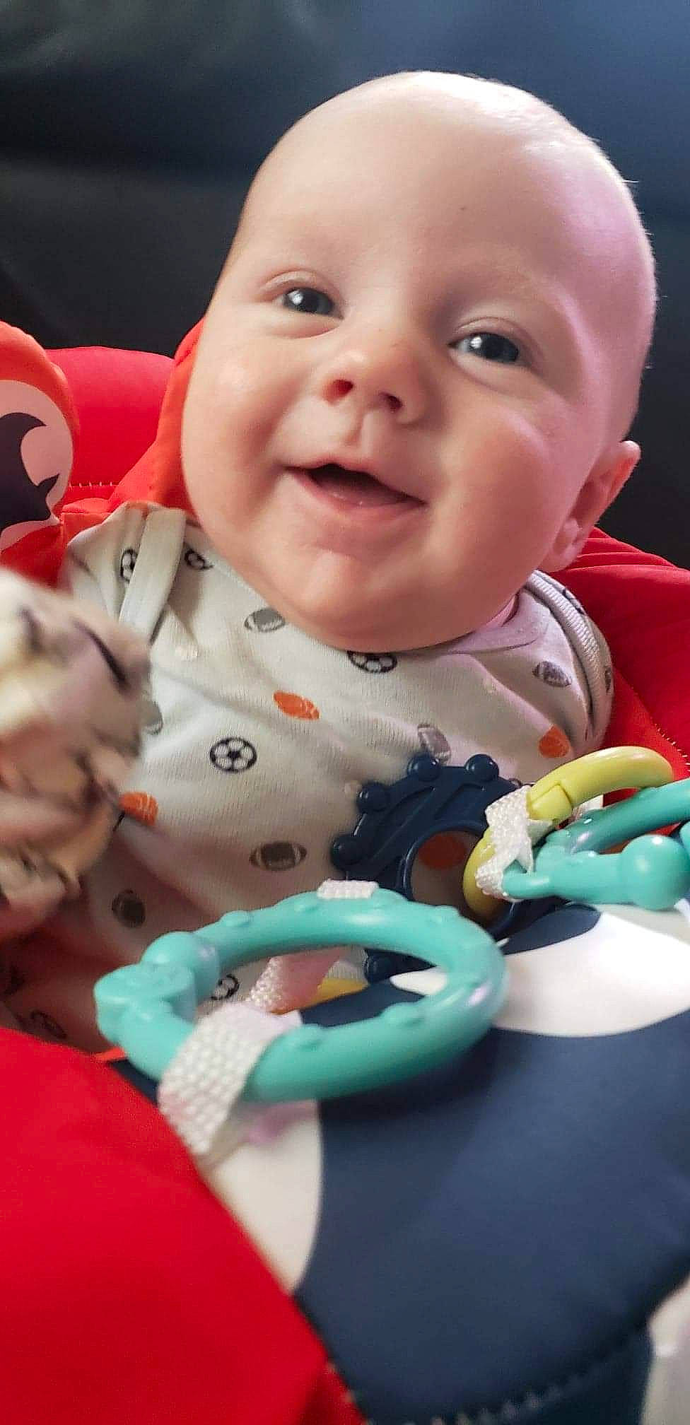 Kaeson is registered to the contest to win money with this photo: baby, baby_playing_with_toys, baby_toddler_clothing, cheek, child, chin, event, face, finger, fun, happy, mouth, nose, person, skin, sleeve, smile, sweetness, tableware, textile