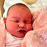 Rhiannon joined the competition — help win amazing prizes! newborn, baby, sleeping, infant, portrait, face, hospital, blanket, swaddle, pink, white, clothing, eyes_closed, peaceful, cozy, bedding, head, indoors, close_up, photography