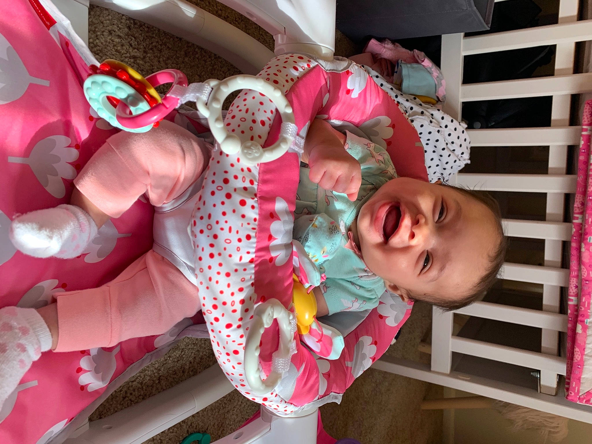 Laila joined the competition — help win amazing prizes! baby, baby_products, baby_toddler_clothing, child, magenta, mouth, nose, peach, person, pink, stuffed_toy, toddler