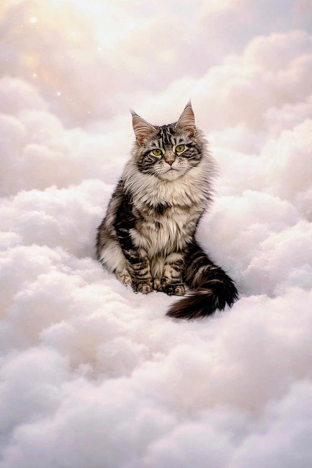 Arpège participe au concours pour gagner de l'argent avec cette photo : cat, fluffy, green_eyes, sitting, clouds, soft_light, portrait, animal, feline, long_hair, nature, peaceful, cute, close_up, whiskers, relaxing, outdoor, fur, majestic, calm