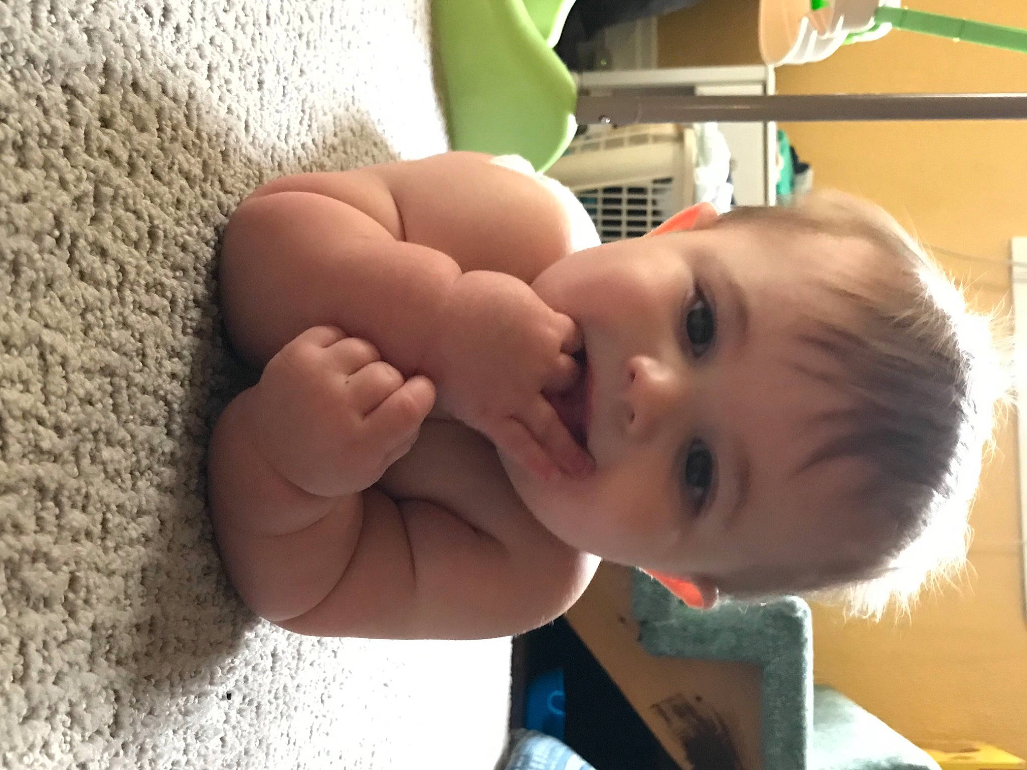 Michael is registered to the contest to win money with this photo: baby, child, muscle, nose, person, skin, toddler