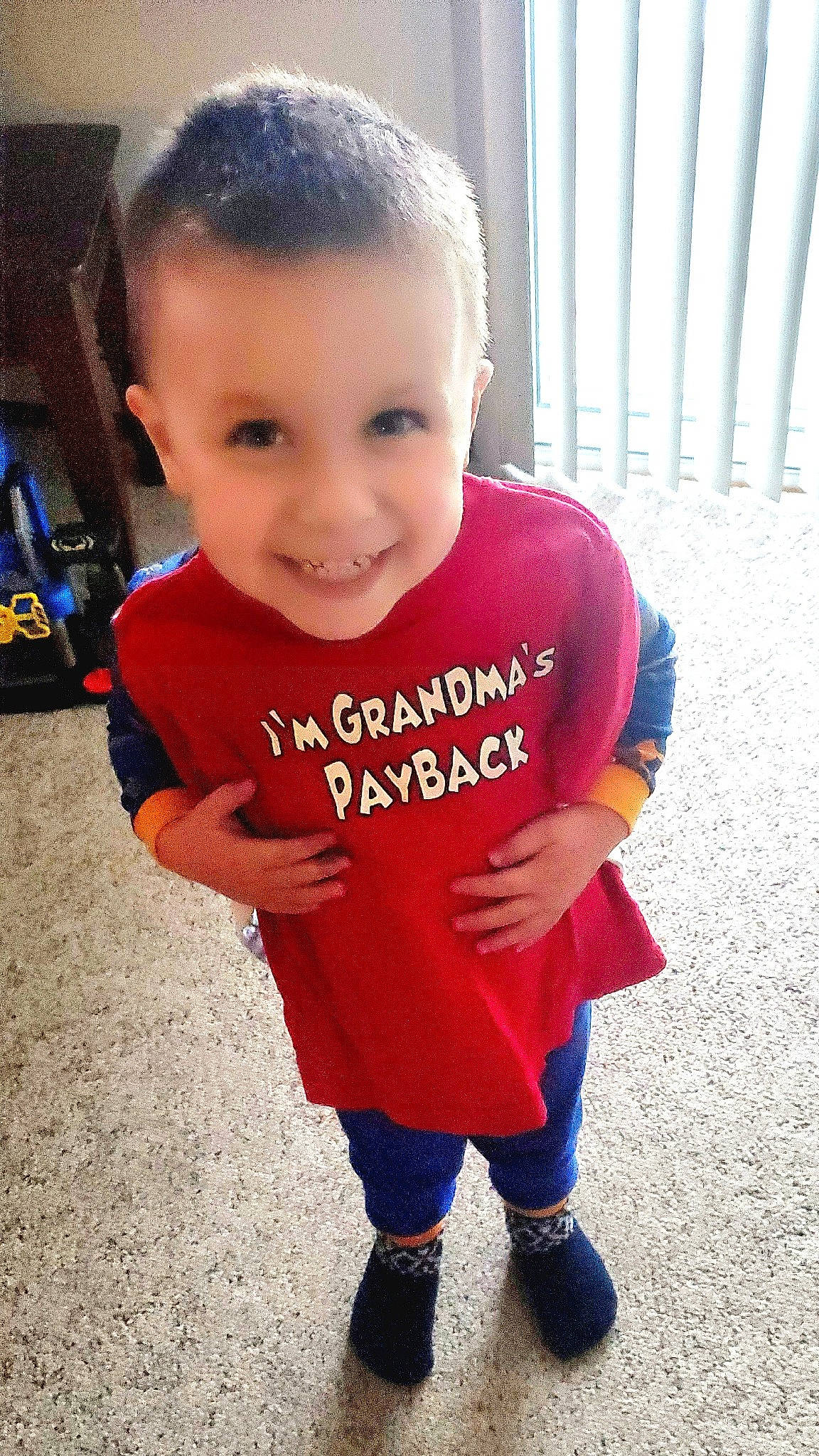 Levi joined the competition — help win amazing prizes! baby, baby_toddler_clothing, child, cool, electric_blue, flooring, fun, grass, happy, human_leg, joy, leisure, magenta, pattern, person, play, sitting, sleeve, smile, sportswear