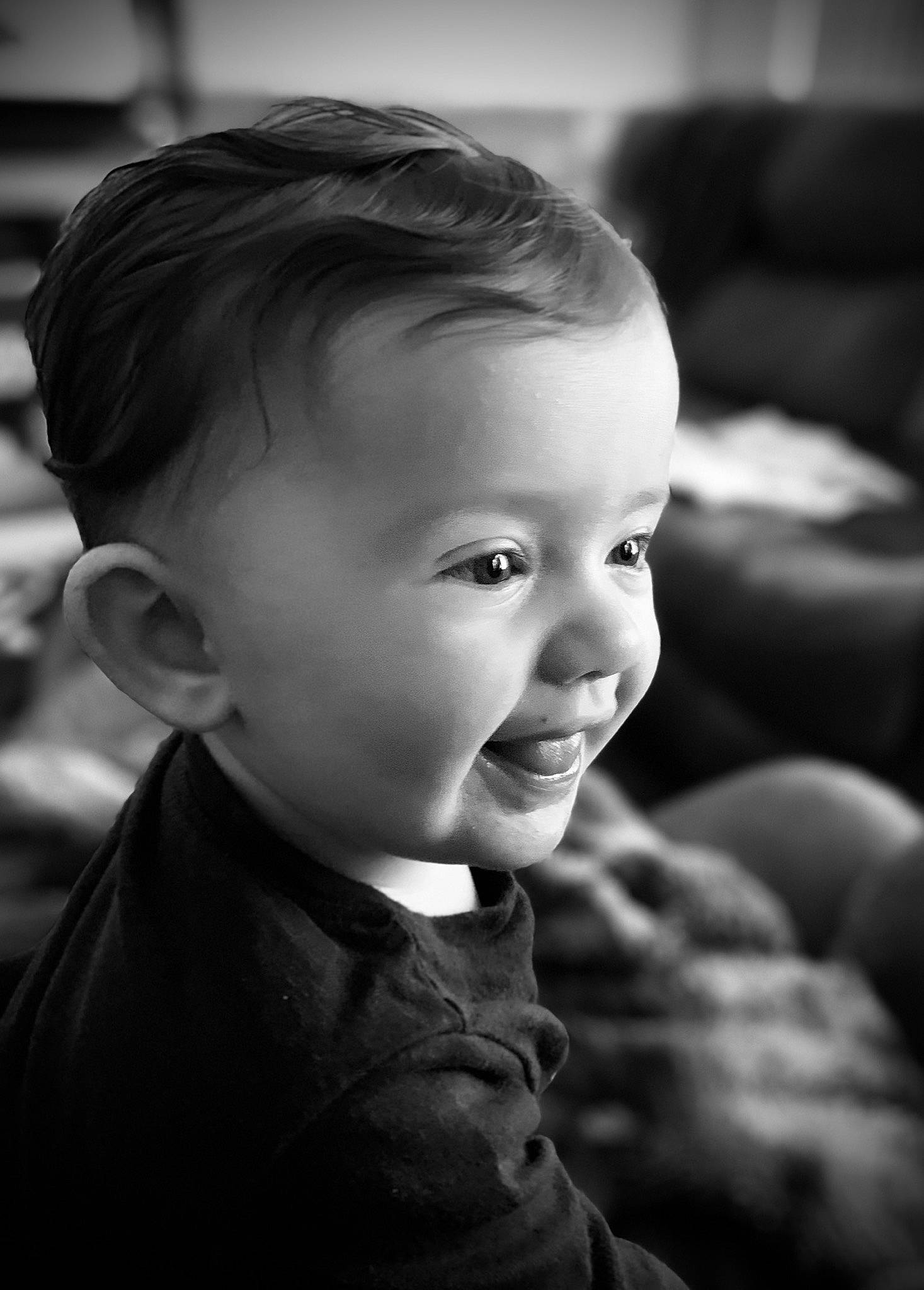 Gwen is registered to the contest to win money with this photo: baby, baby_toddler_clothing, black_and_white, cheek, child, curious, ear, eyebrow, forehead, hairstyle, iris, lip, monochrome, monochrome_photography, nose, person, portrait, portrait_photography, style, toddler