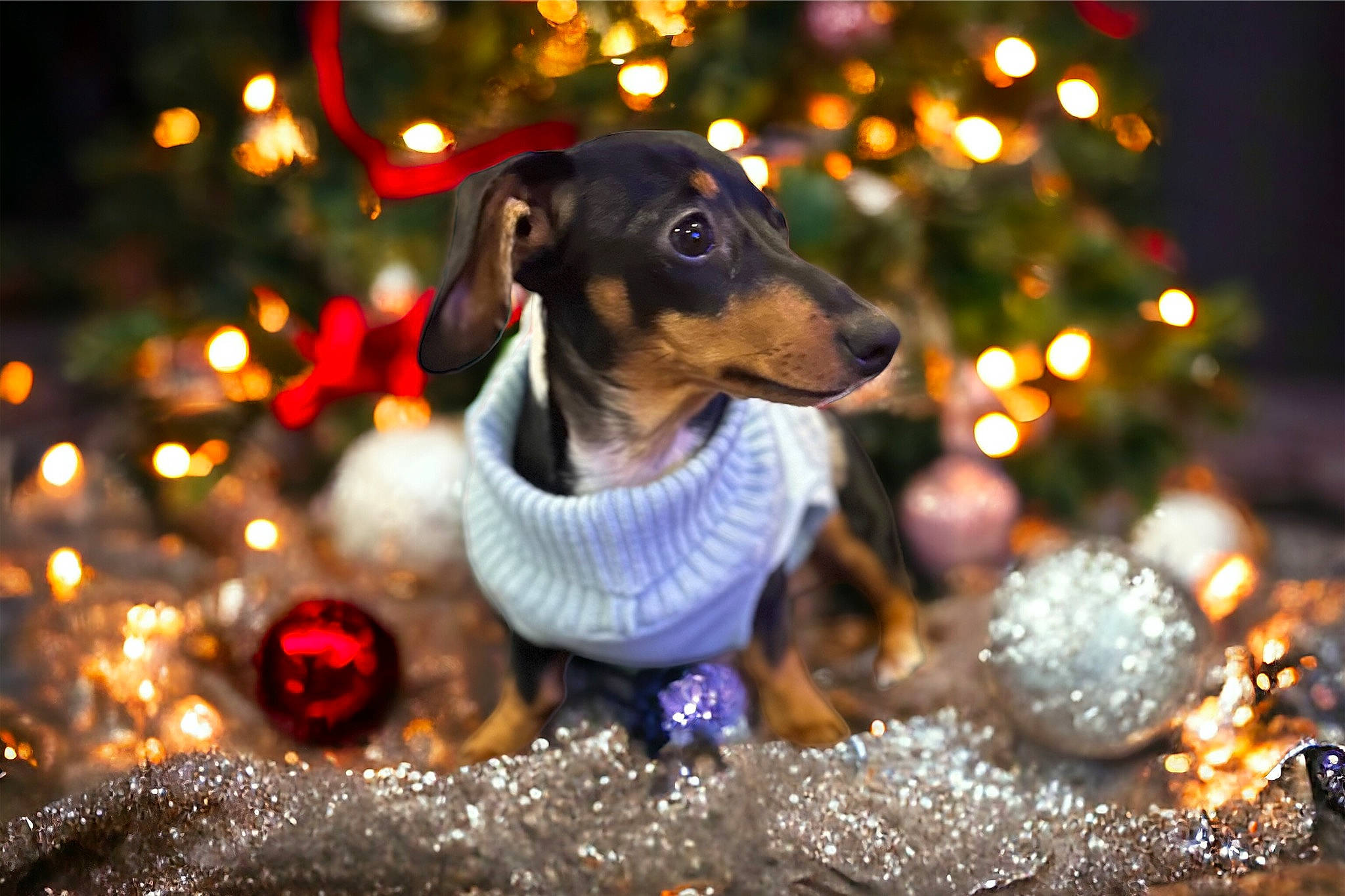 Dixie joined the competition — help win amazing prizes! carnivore, christmas, christmas_decoration, christmas_eve, christmas_ornament, companion_dog, dog, dog_breed, event, fawn, fun, happy, holiday, light, lighting, ornament, sporting_group, toy, tradition, whiskers