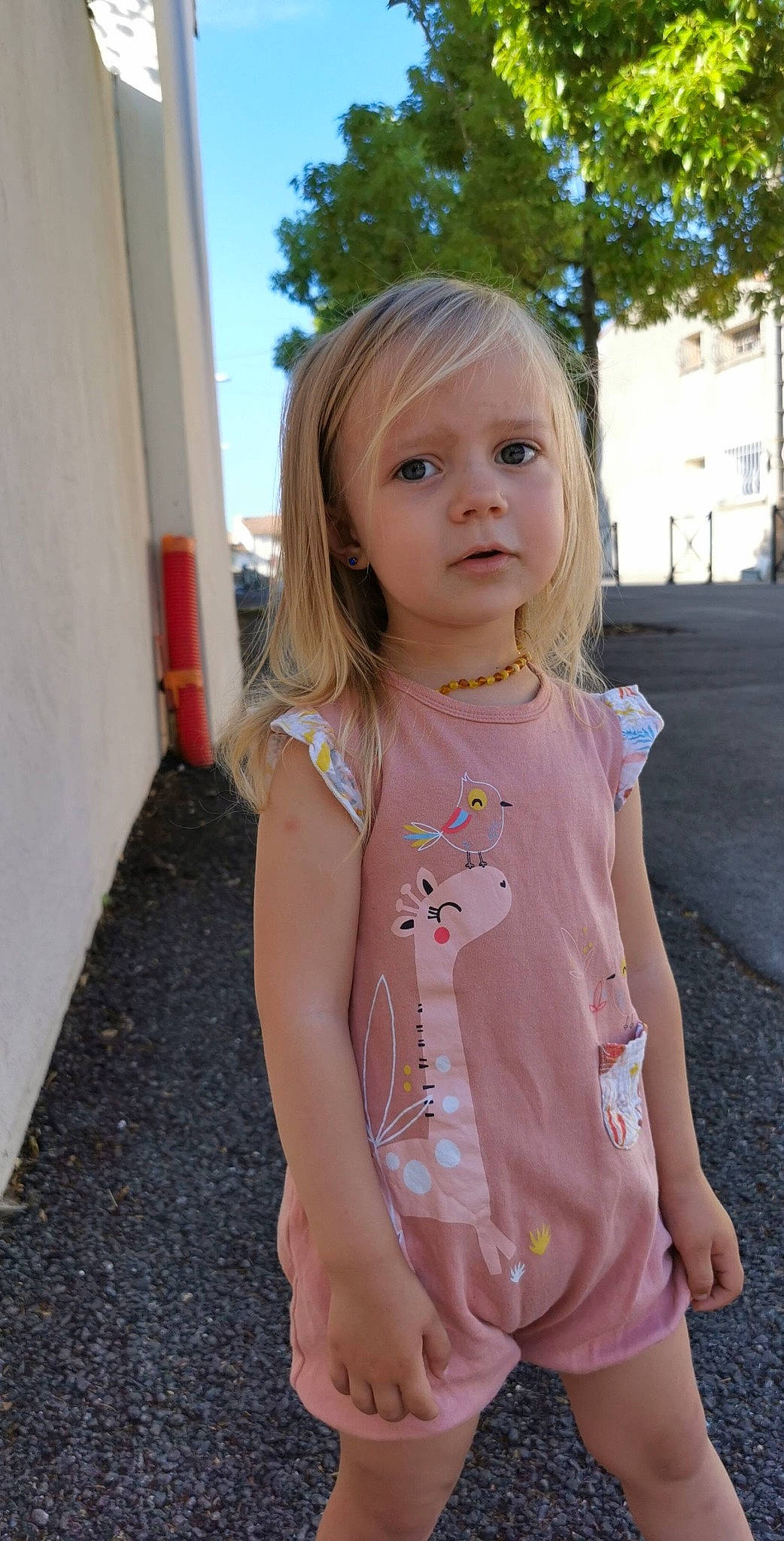 Alysson participe au concours pour gagner de l'argent avec cette photo : arm, baby_toddler_clothing, blond, child, day_dress, dress, face, facial_expression, grass, lip, magenta, neck, outerwear, person, pink, shoulder, skin, sleeve, street_fashion, toddler