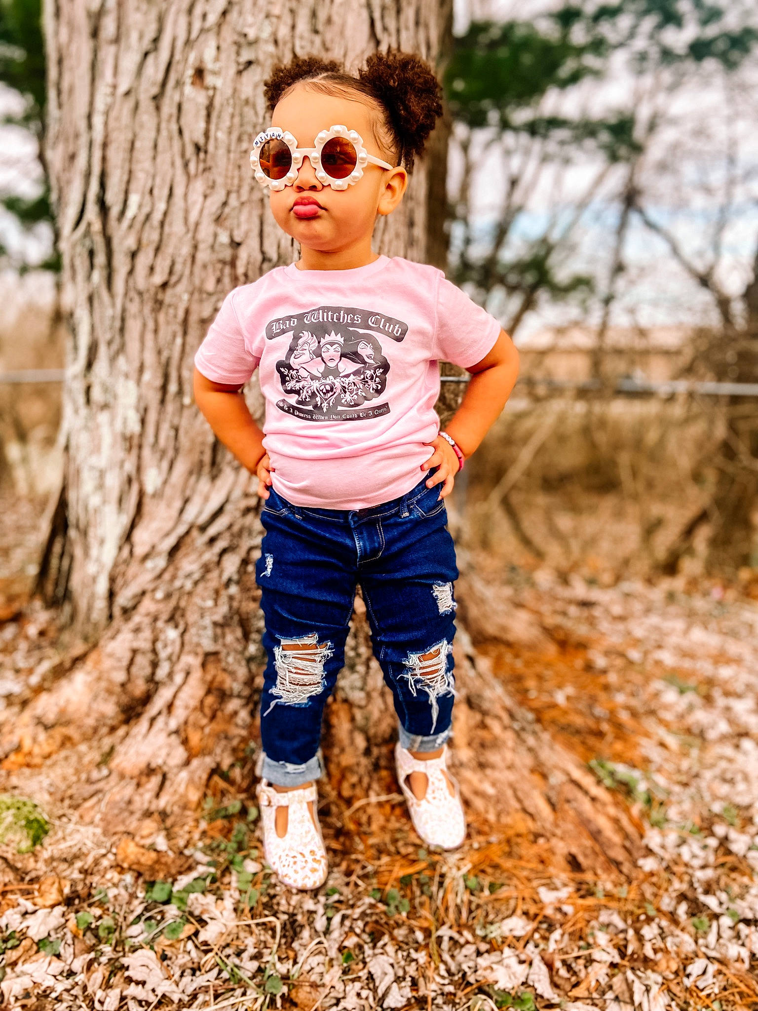 Amiyah joined the competition — help win amazing prizes! eyewear, face, glasses, goggles, grass, hair, happy, head, people_in_nature, person, plant, sleeve, smile, street_fashion, sunglasses, t_shirt, toddler, tree, vision_care, waist