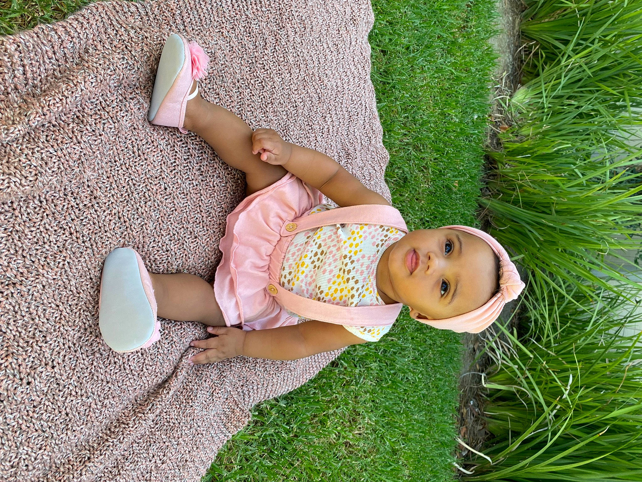 Tessah joined the competition — help win amazing prizes! baby, baby_toddler_clothing, child, dress, grass, grass_family, green, happy, hat, headwear, lawn, leg, leisure, pattern, people_in_nature, person, plant, sandal, terrestrial_plant, toddler