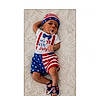 Eliam is registered to the contest to win money with this photo: baby, infant, pacifier, 4th_of_july, patriotic, red_white_blue, headband, baby_clothes, lying_down, soft_rug, footwear, baby_sandals, cute, small, child, portrait, indoors, celebration, holiday_outfit, smiling