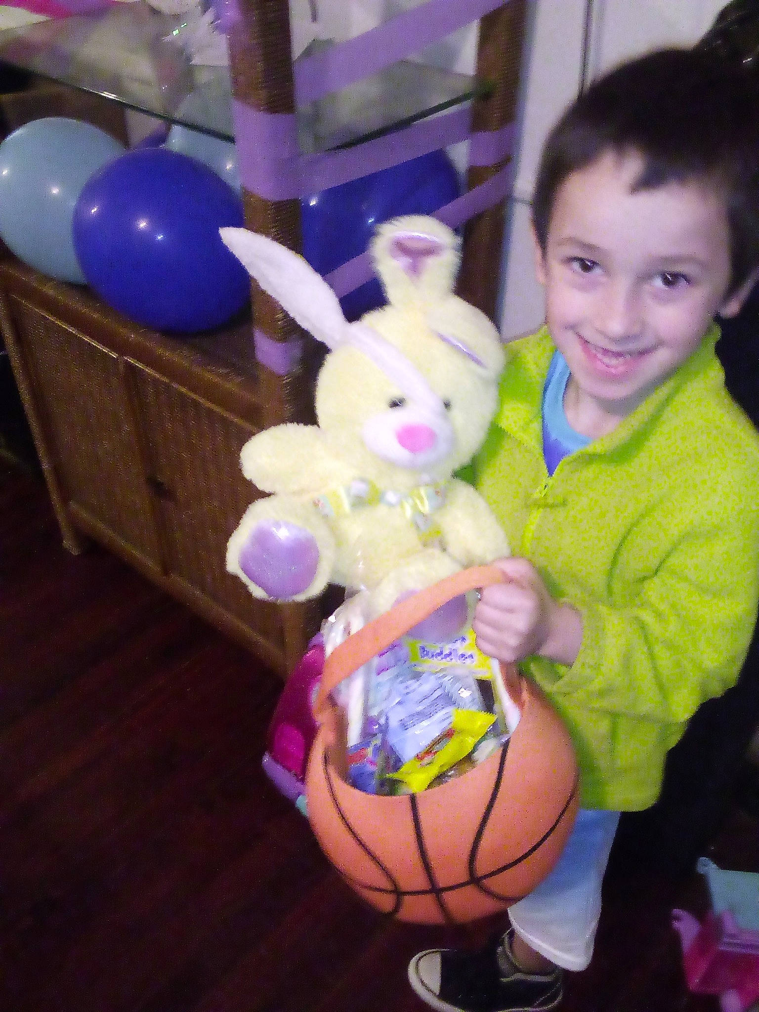 Christopher is registered to the contest to win money with this photo: balloon, child, ear, easter, easter_bunny, event, happy, holiday, joy, party, party_supply, person, purple, smile, toddler, toy