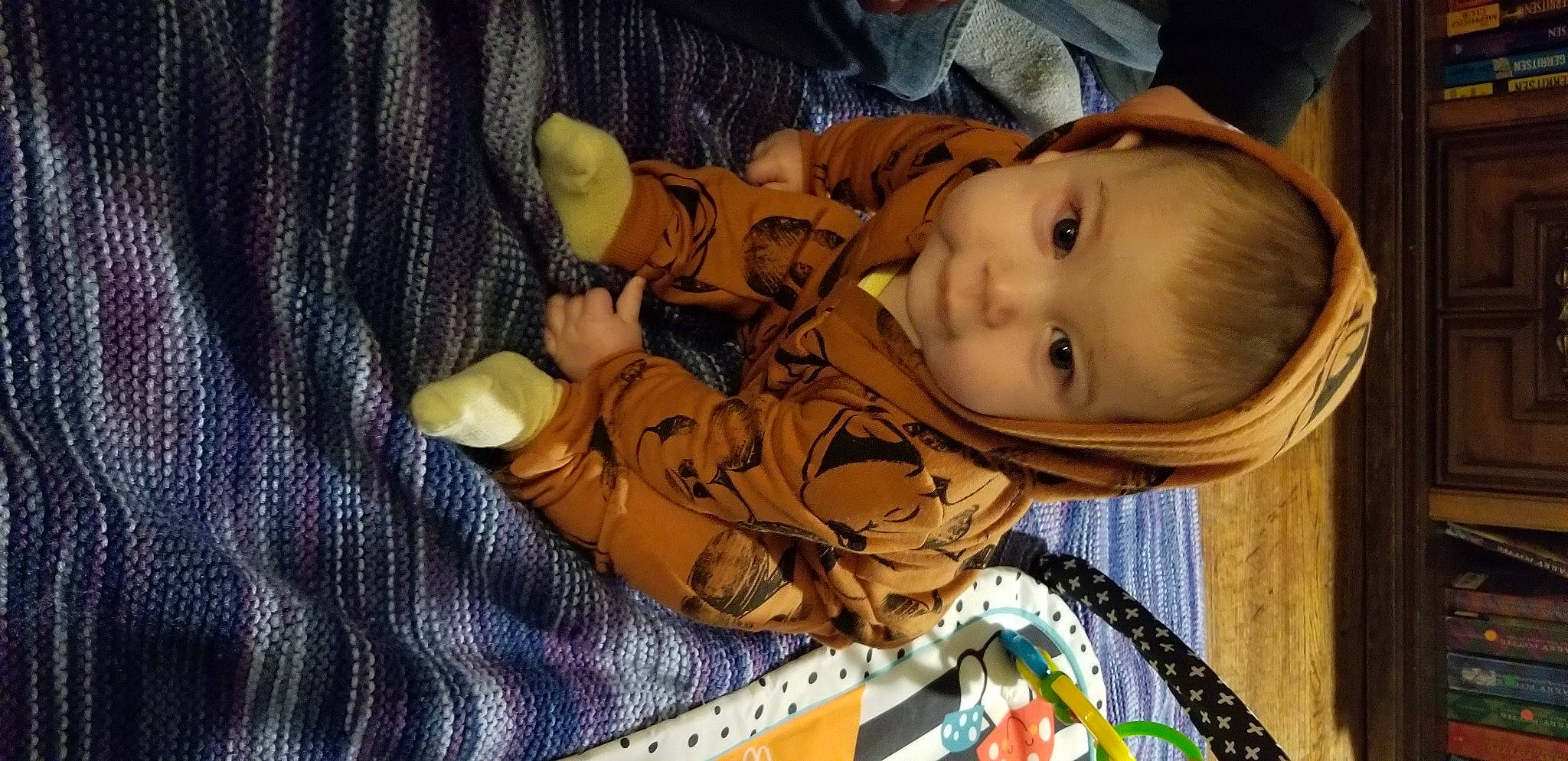 Sylas joined the competition — help win amazing prizes! baby, baby_products, baby_toddler_clothing, cheek, child, comfort, fun, happy, hat, headgear, linens, pattern, person, sitting, skin, smile, toddler, toy, tree, wood