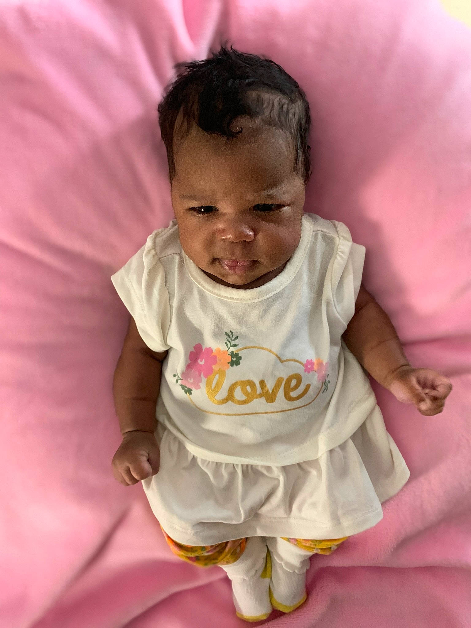 Amiya joined the competition — help win amazing prizes! baby, baby_toddler_clothing, cheek, chin, comfort, dress, finger, gesture, happy, iris, linens, lip, magenta, person, pink, skin, sleeve, smile, t_shirt, toddler