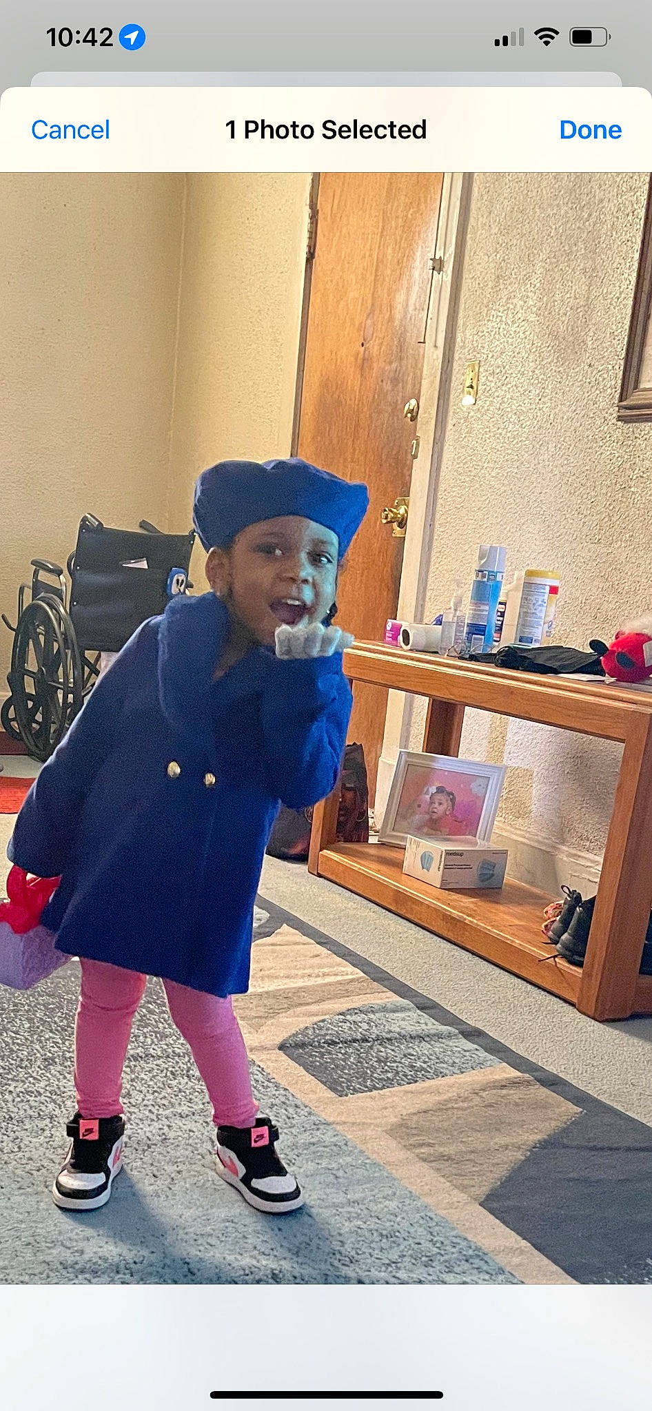 Janiyah joined the competition — help win amazing prizes! bicycle_wheel, boot, cap, child, costume, door, electric_blue, event, fictional_character, flooring, fun, hat, headwear, person, room, sandal, t_shirt, tire, toddler, uniform
