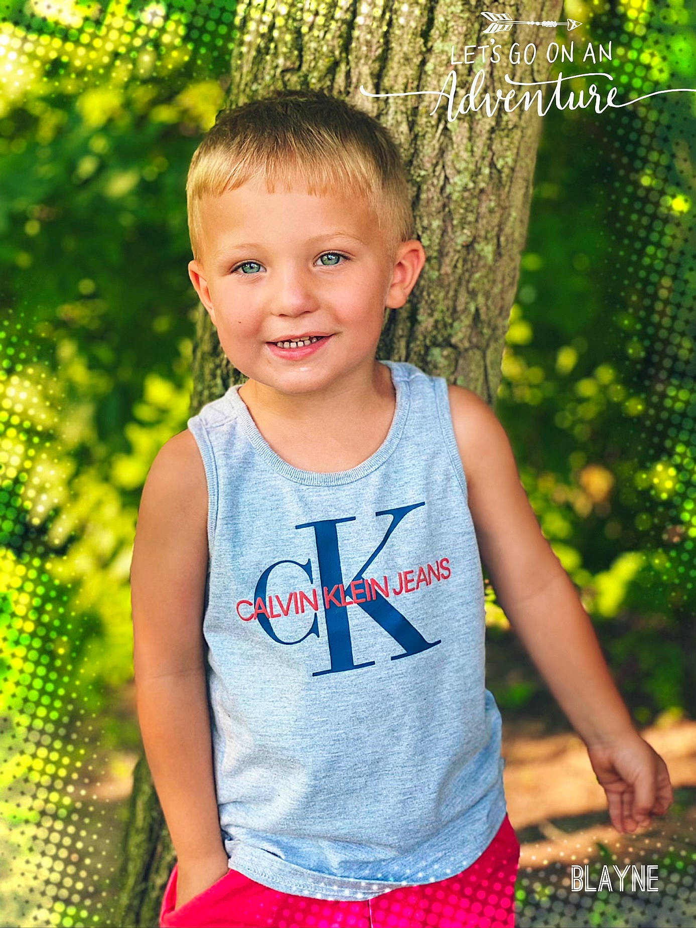 Blayne joined the competition — help win amazing prizes! adaptation, beauty, child, denim, electric_blue, eye, fun, grass, green, happy, joy, leisure, pattern, people_in_nature, person, sleeve, smile, standing, summer, t_shirt