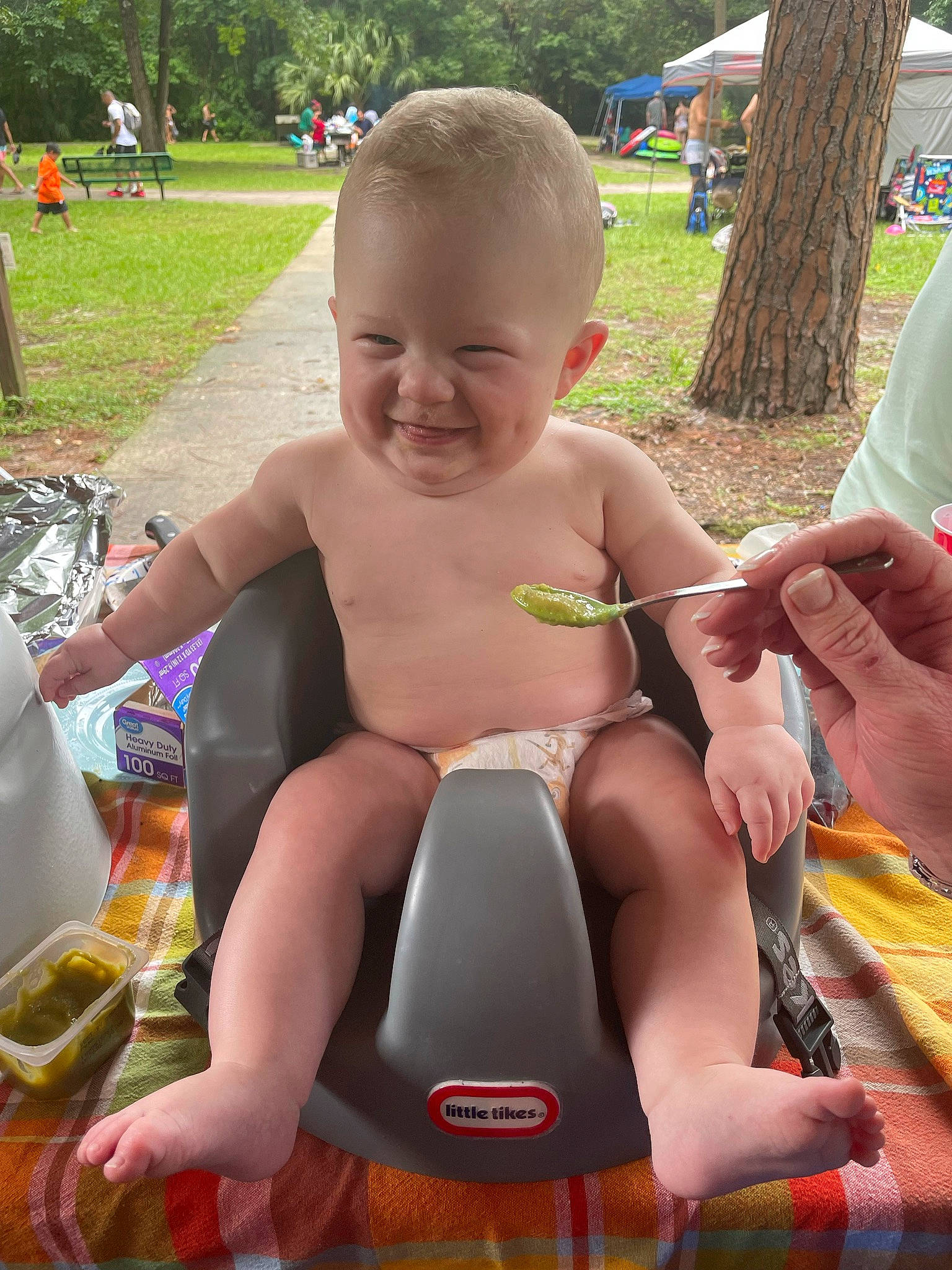 Maddox joined the competition — help win amazing prizes! baby, chest, child, fun, grass, head, human_leg, joy, lap, leisure, muscle, person, plant, recreation, skin, smile, summer, thigh, thumb, toddler
