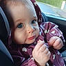 Nora participe au concours pour gagner de l'argent avec cette photo : baby, blue_eyes, candid, car_interior, car_seat, cheeks, child, close_up, cozy, eyelashes, hands, heart_pattern, hood, infant, jacket, portrait, purple, soft_skin, toddler, window